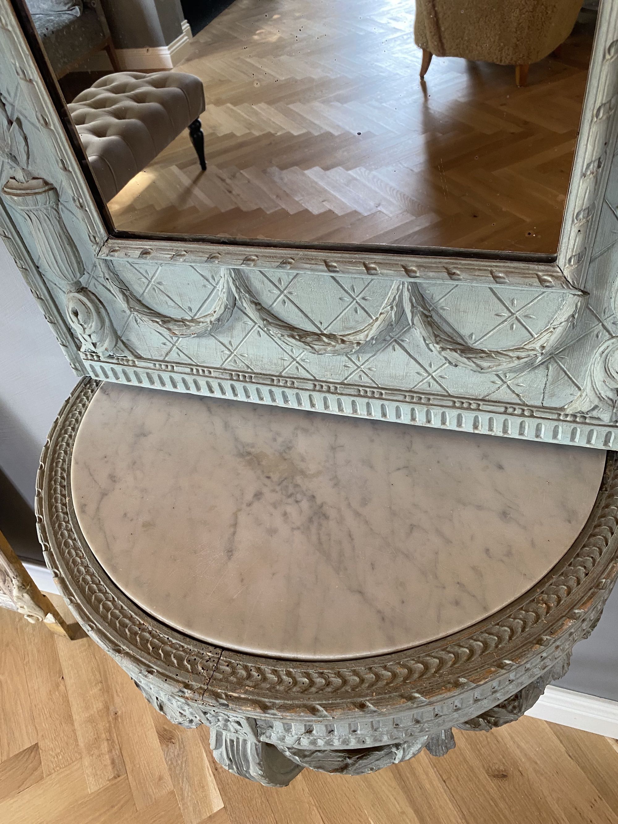 19th c. French Trumeau mirror with console