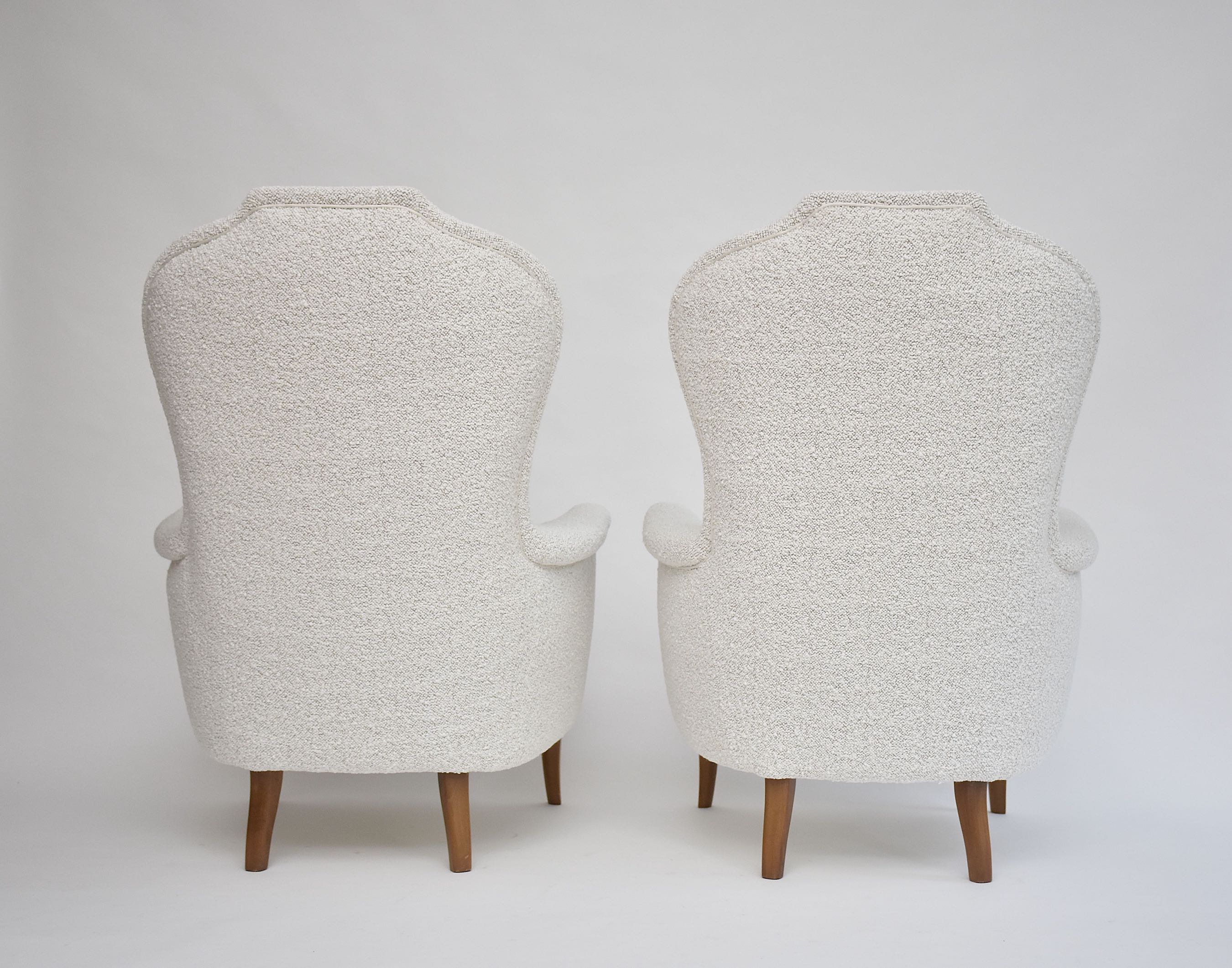 20th c. pair armchairs 'Farmor' by Carl Malmsten in high quality Dedar bouclé fabric