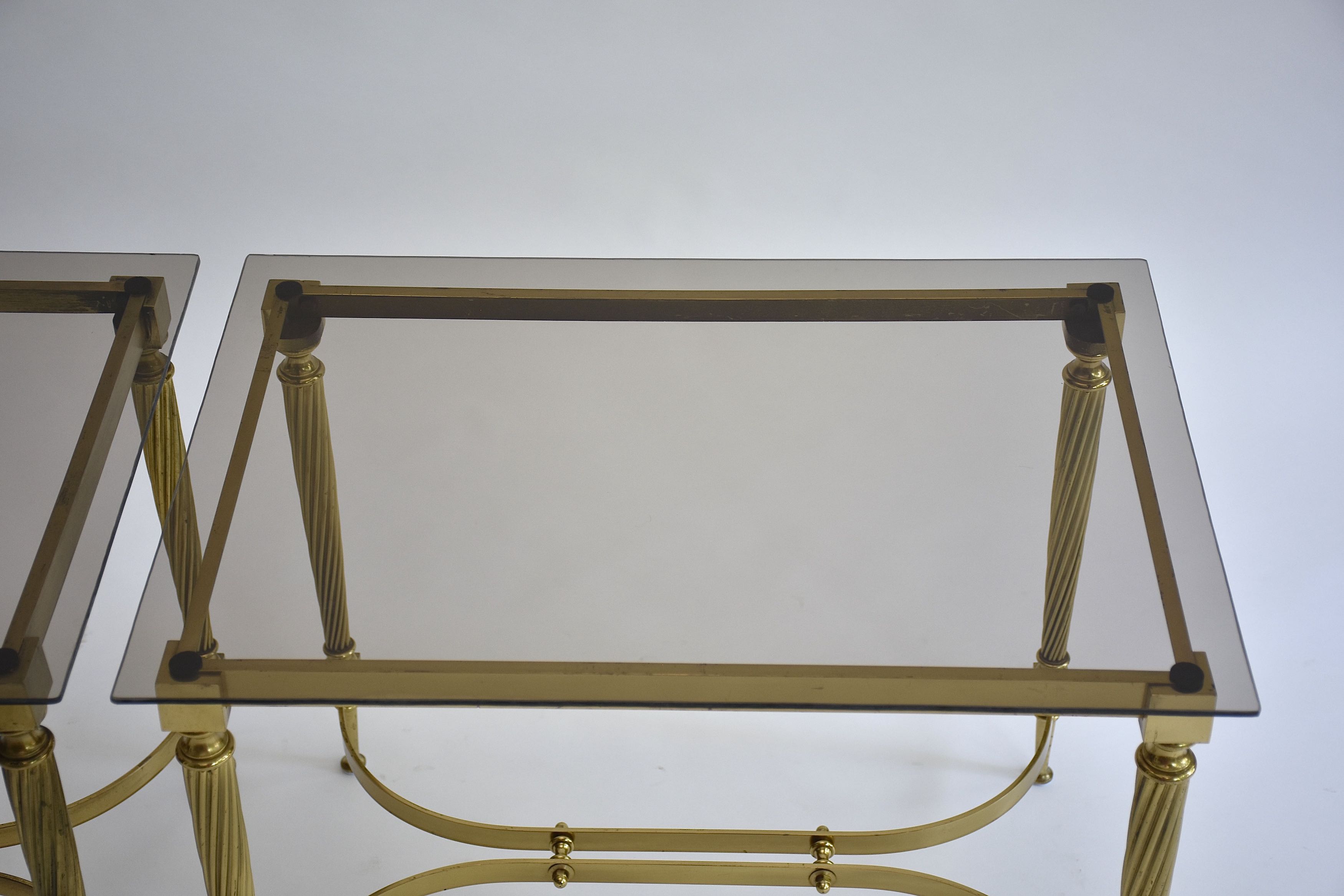 Mid-century pair gilt brass and glass side tables