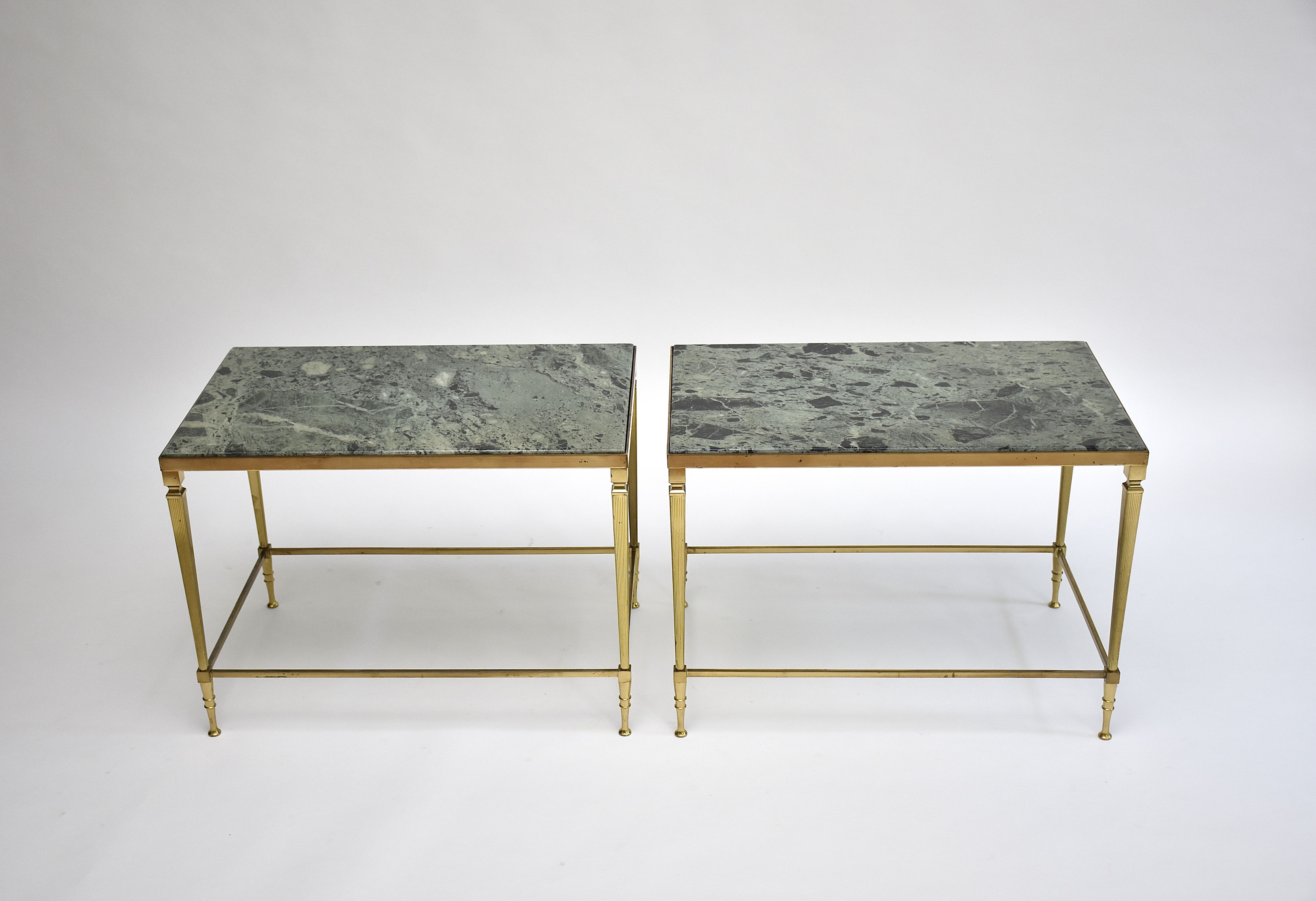 Mid-century pair gilt brass and marble side tables