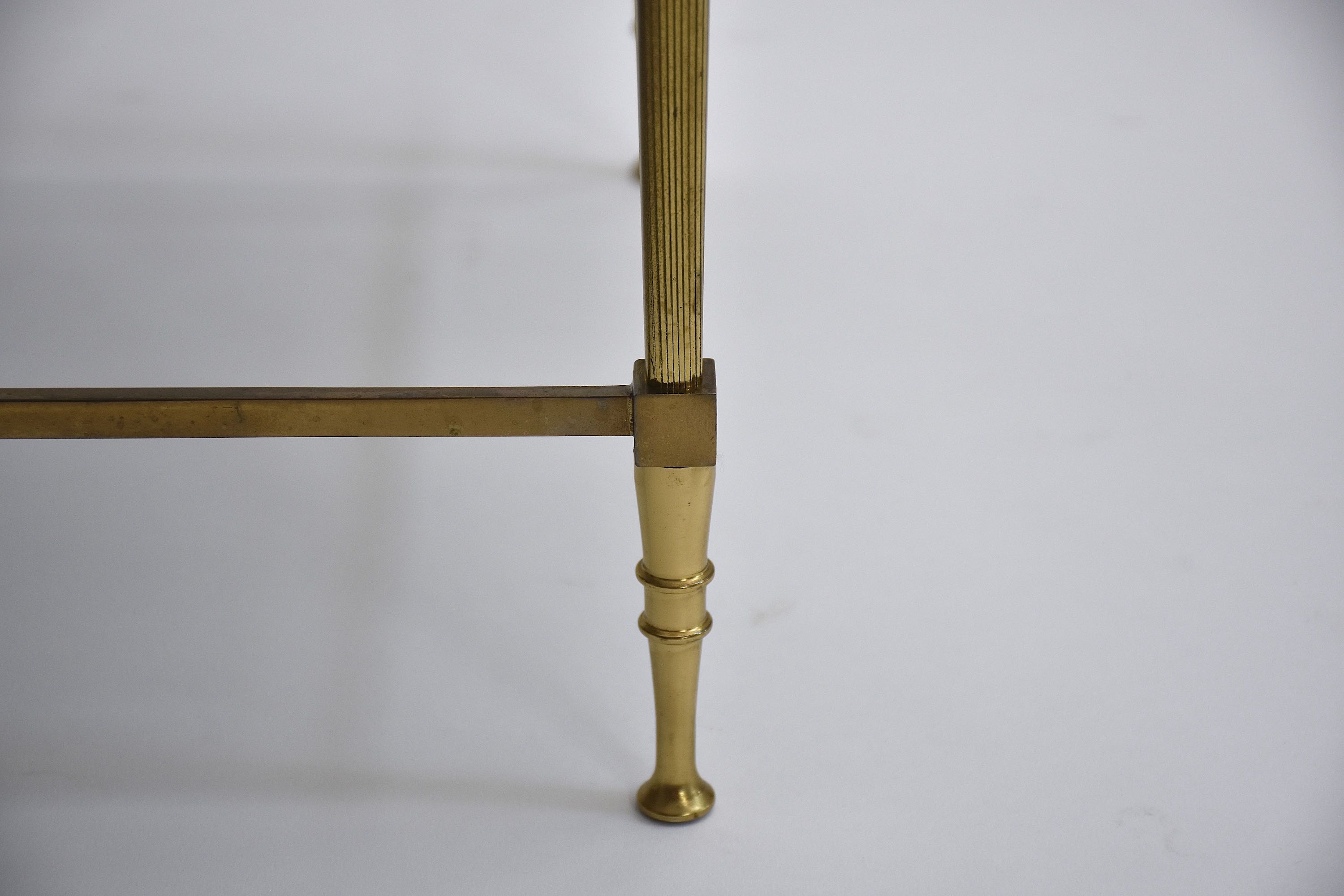 Mid-century pair gilt brass and marble side tables