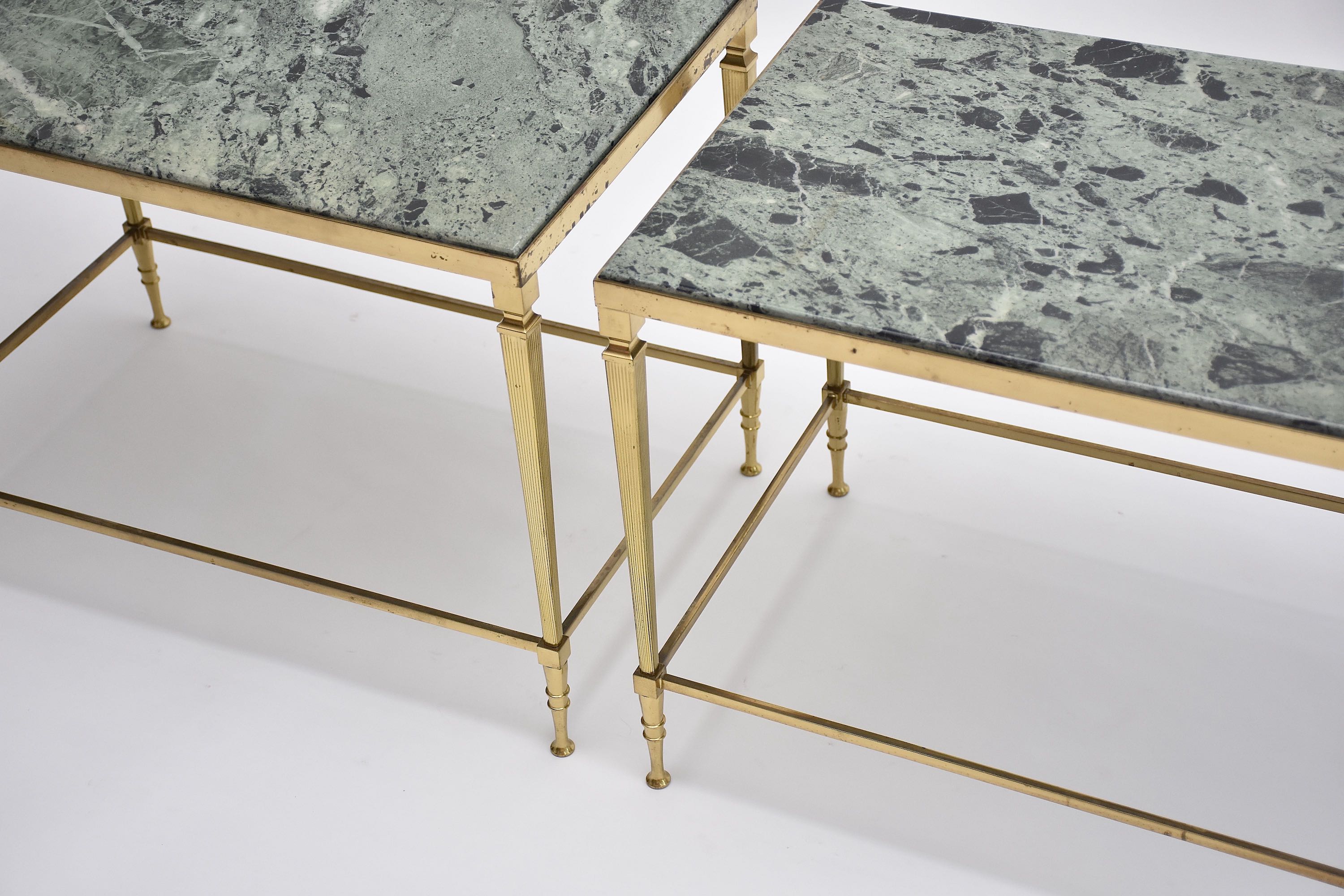 Mid-century pair gilt brass and marble side tables