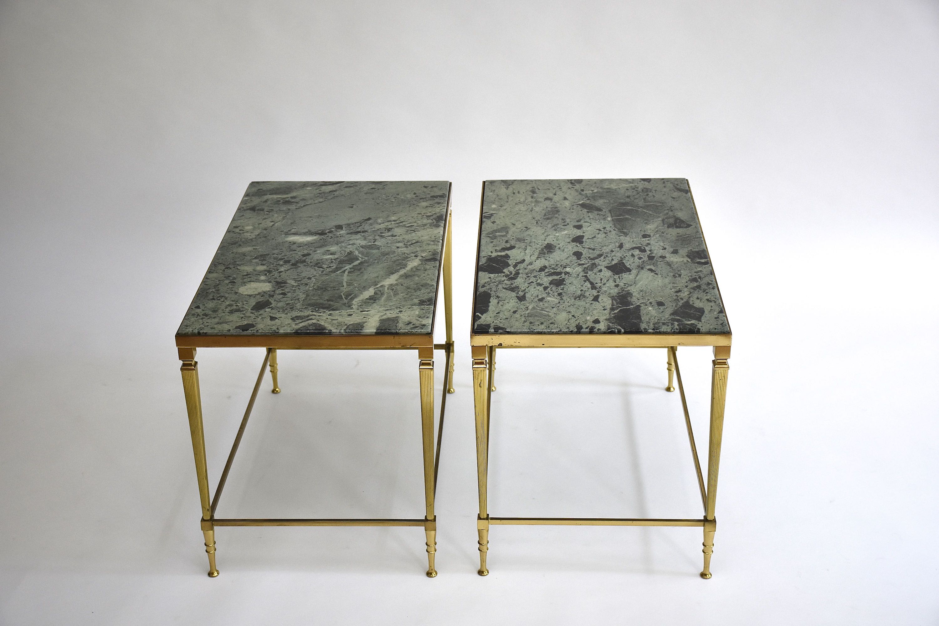 Mid-century pair gilt brass and marble side tables