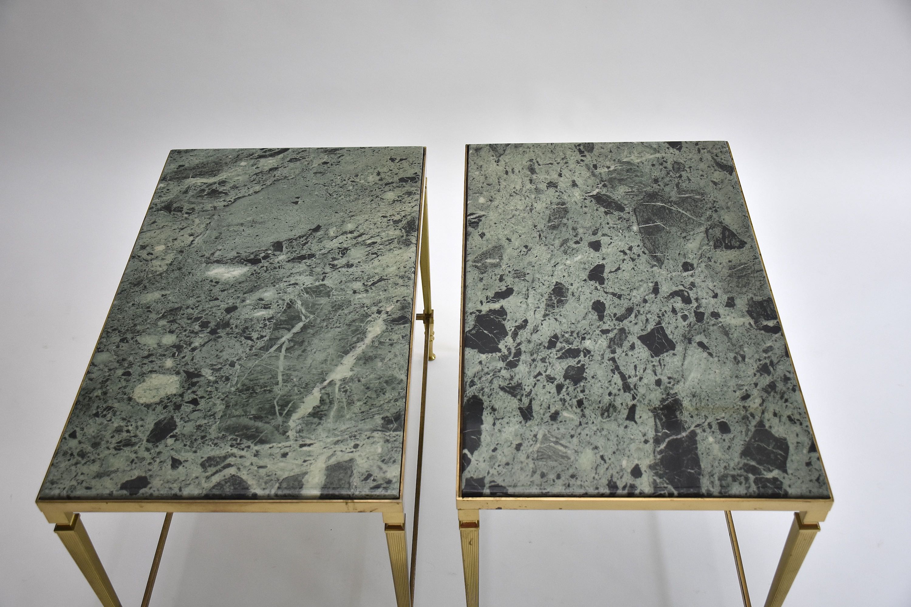 Mid-century pair gilt brass and marble side tables