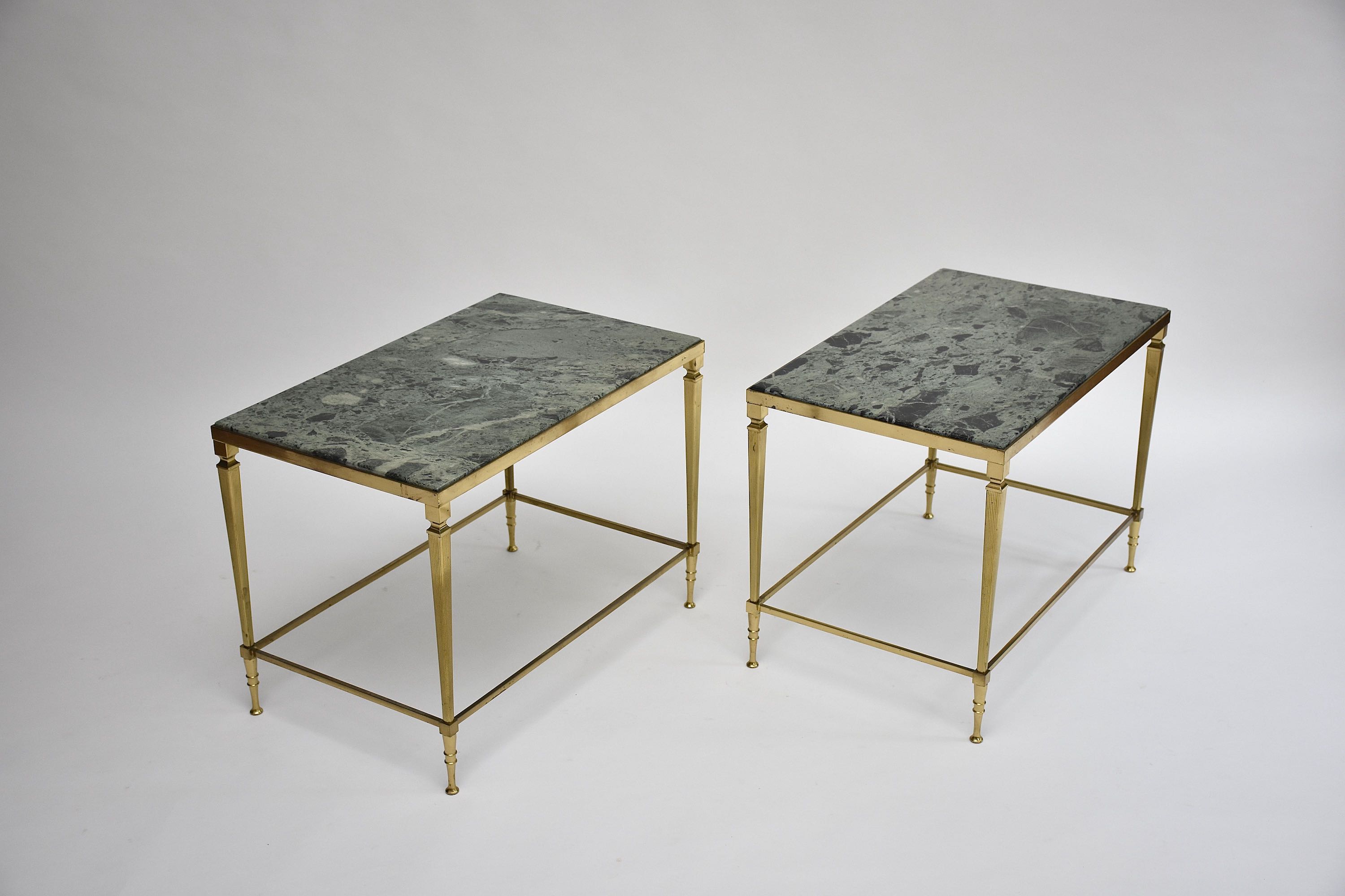 Mid-century pair gilt brass and marble side tables