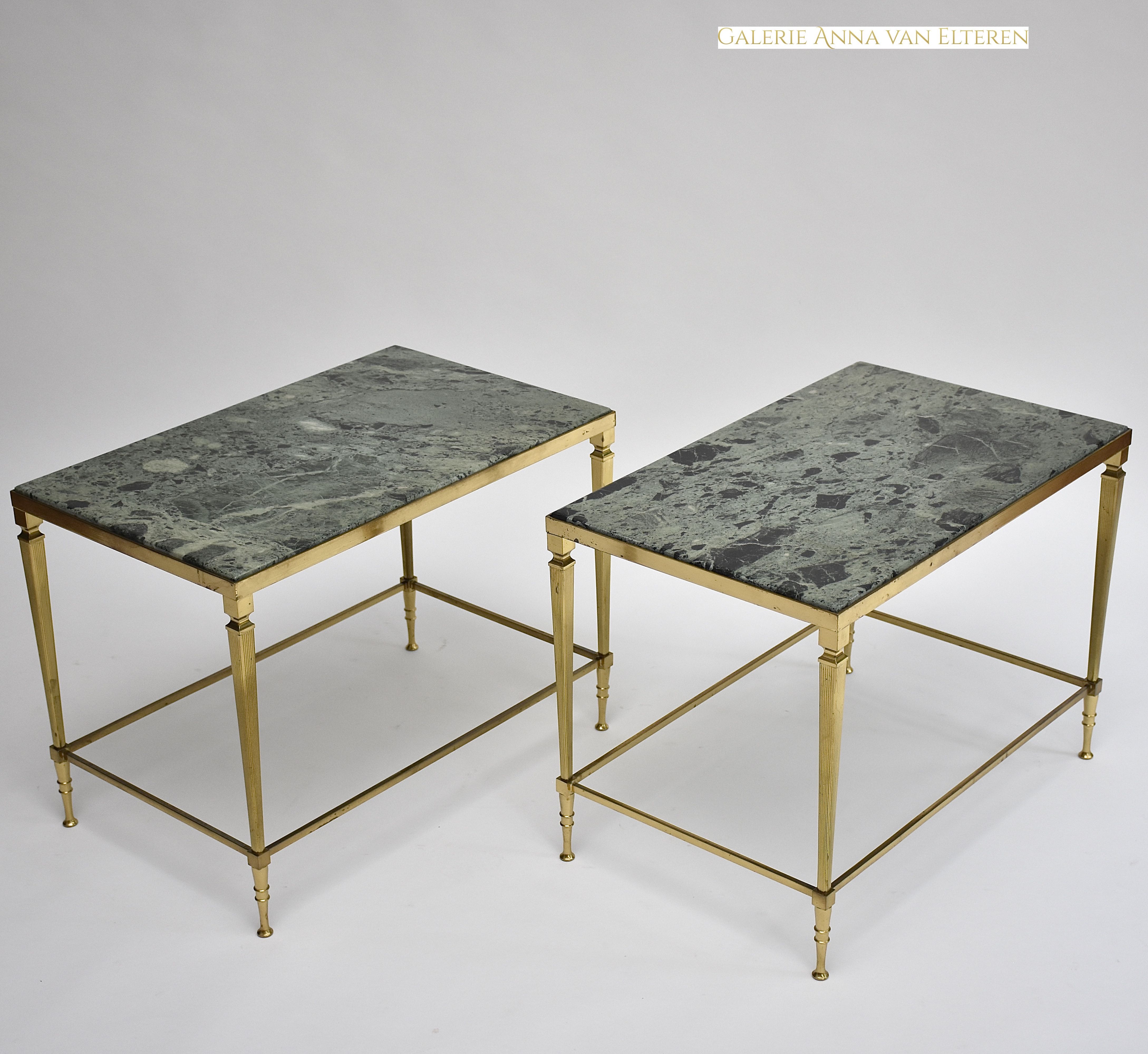 Mid-century pair gilt brass and marble side tables