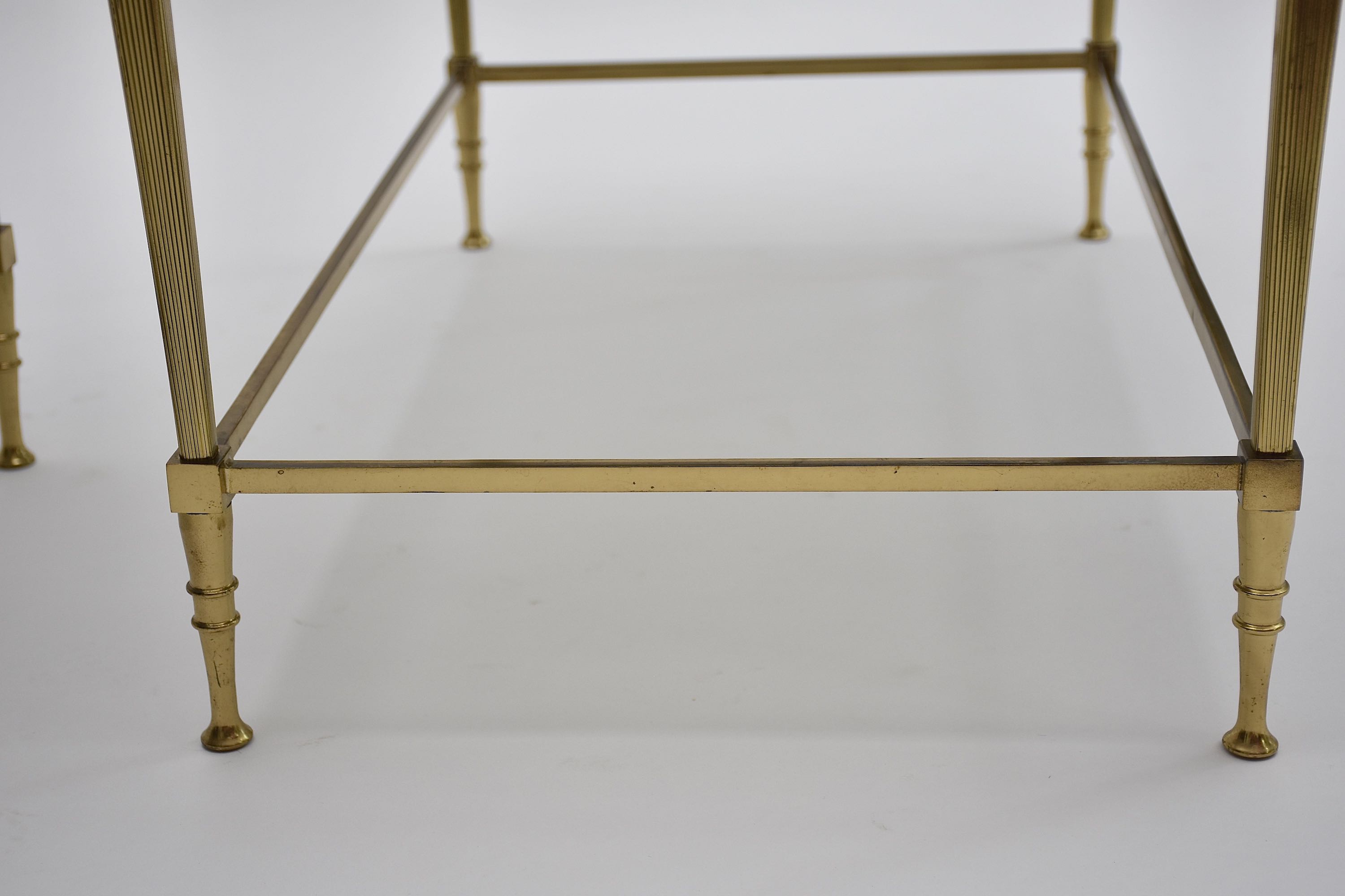 Mid-century pair gilt brass and marble side tables