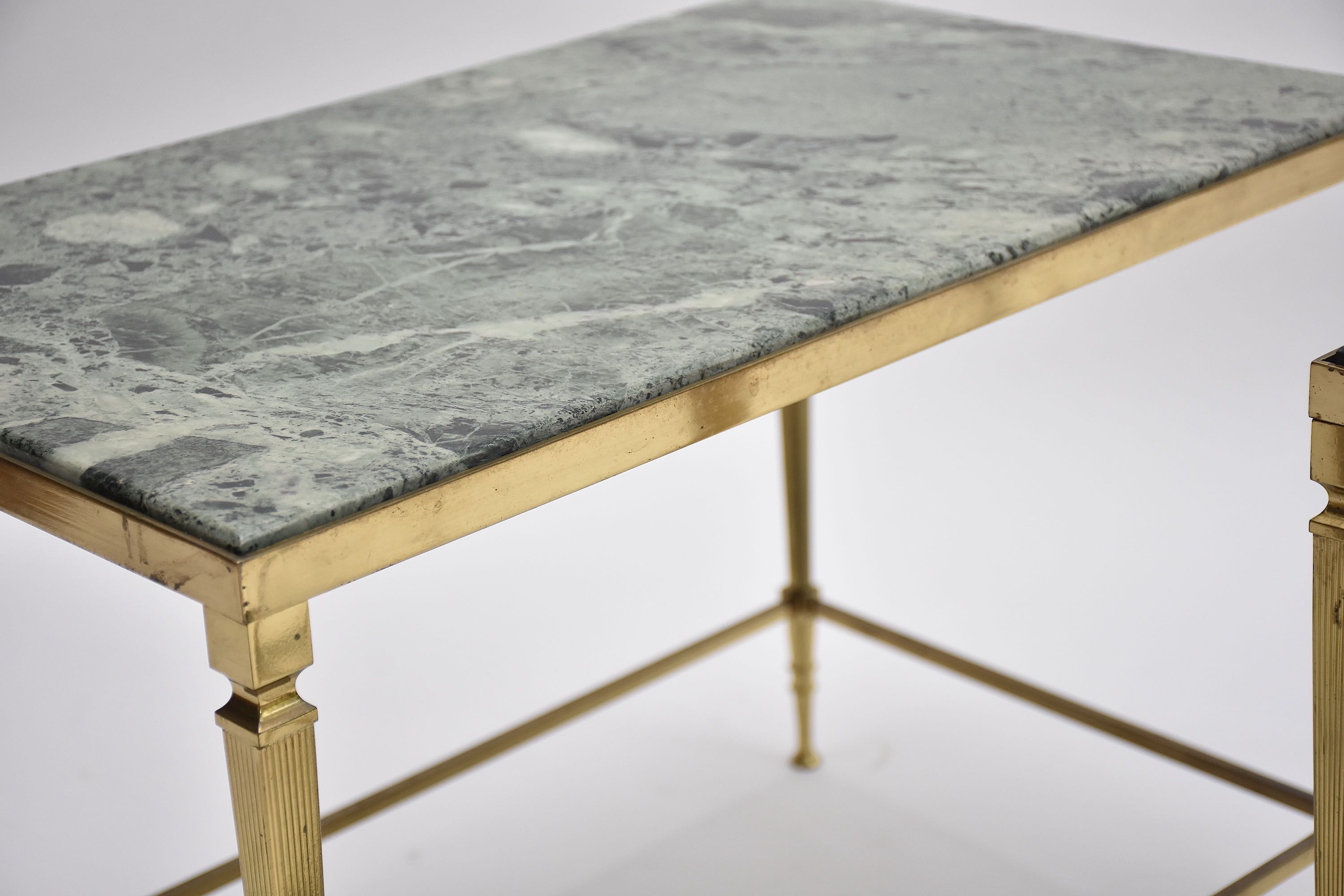 Mid-century pair gilt brass and marble side tables