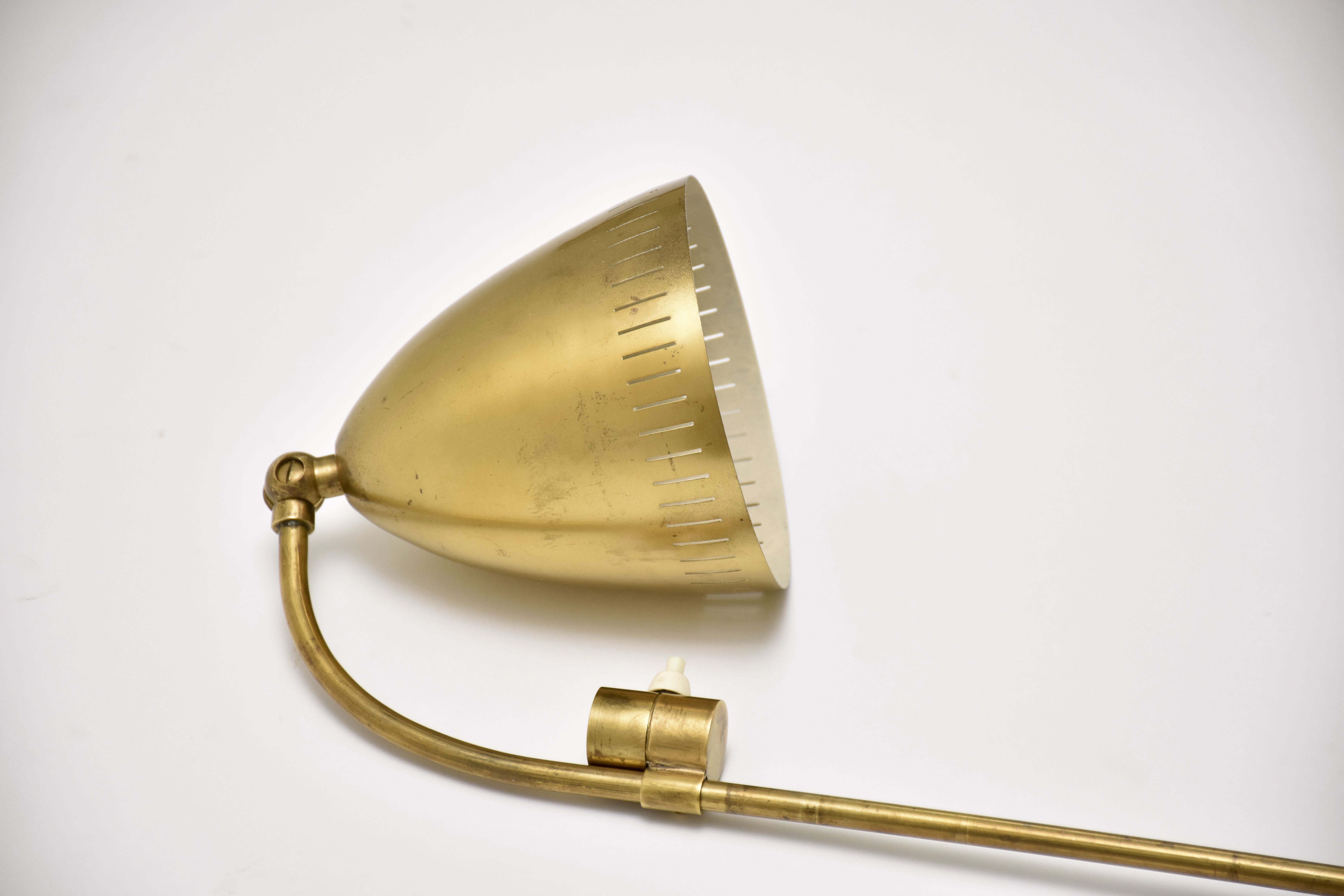 Mid-century Swedish brass wall lamp