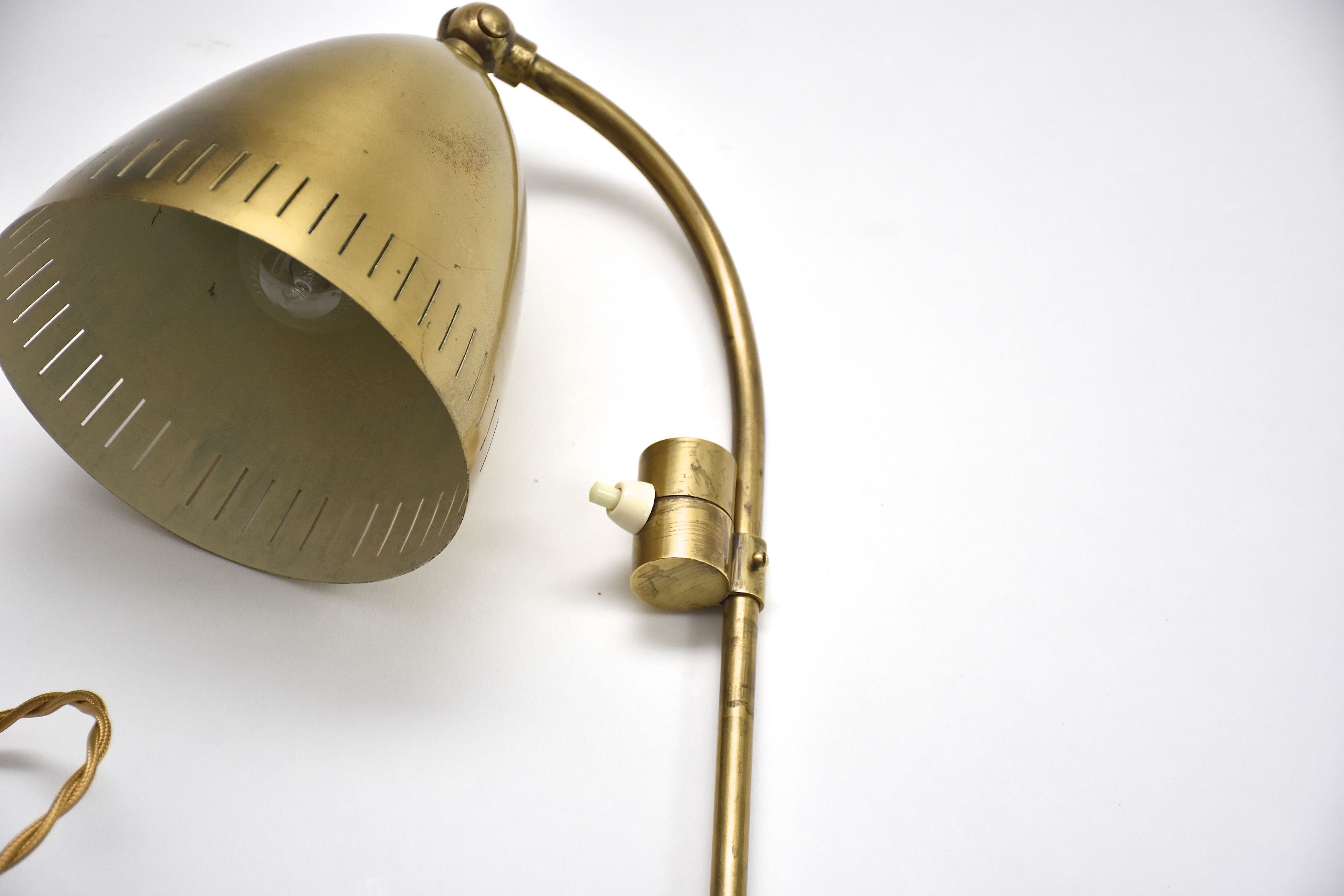 Mid-century Swedish brass wall lamp