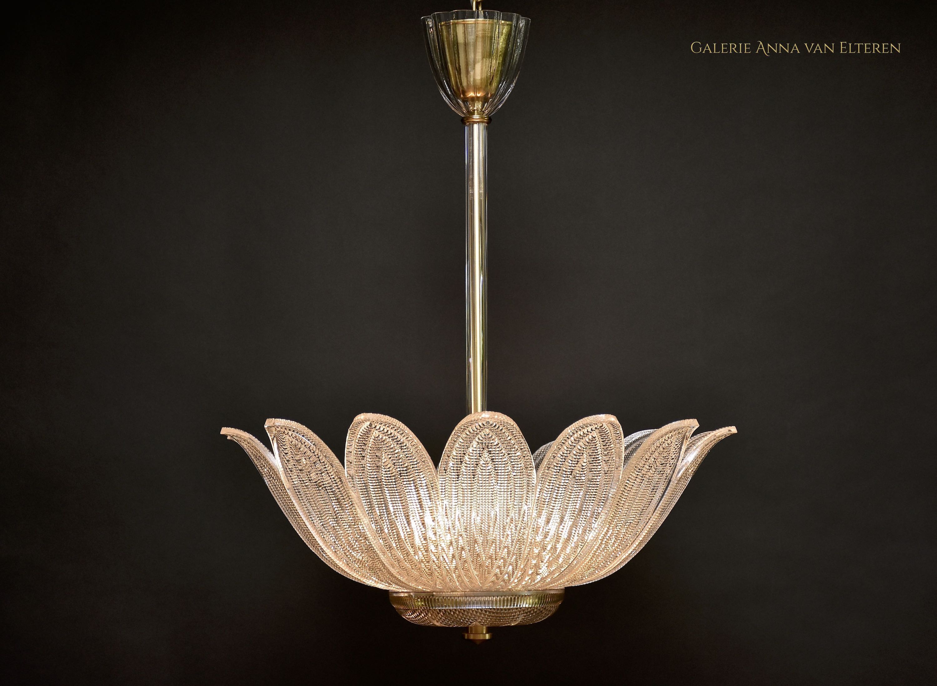 Mid 20th c. art glass & brass ceiling fixture/ chandelier by Carl Fagerlund