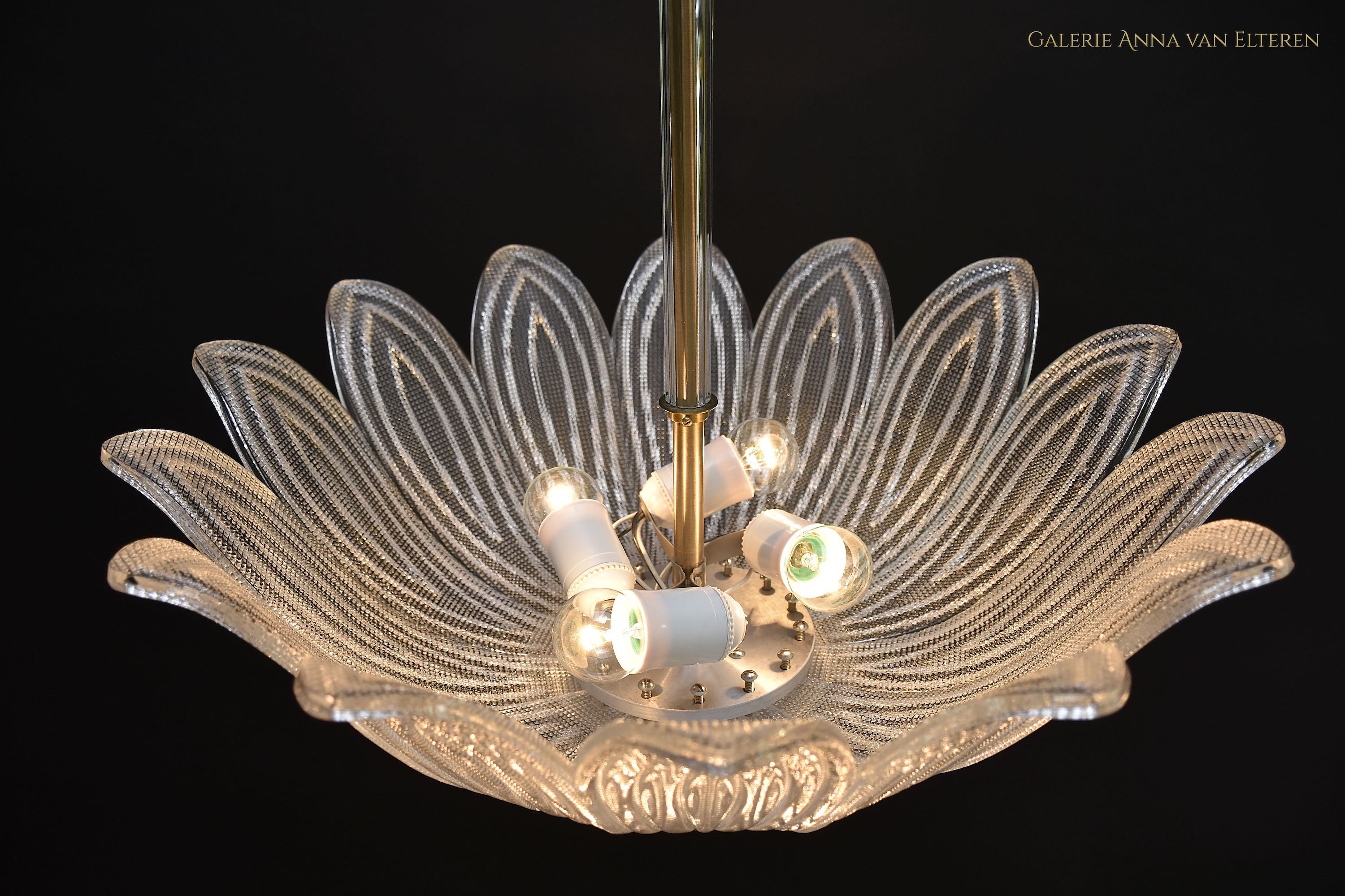 Mid 20th c. art glass & brass ceiling fixture/ chandelier by Carl Fagerlund