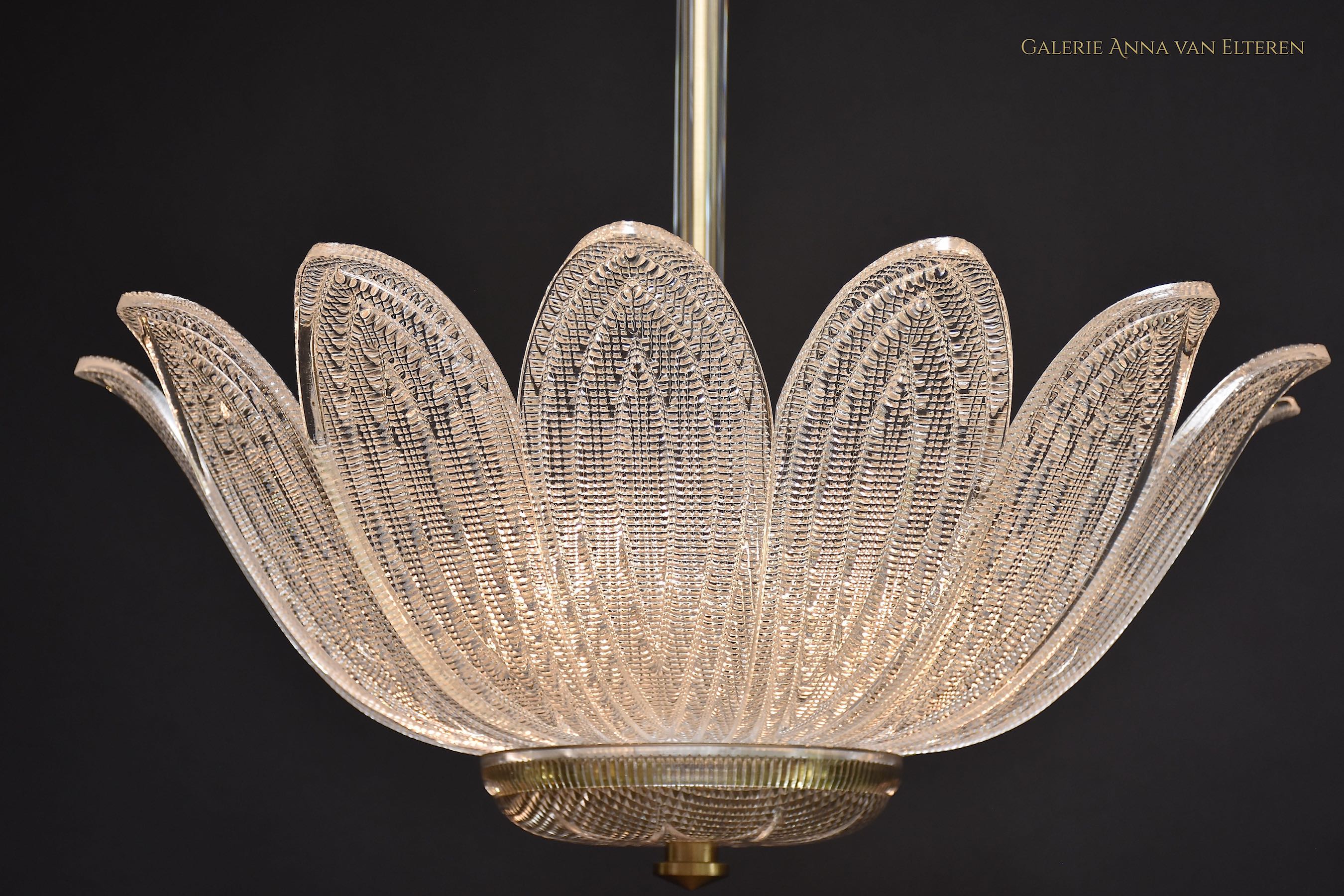 Mid 20th c. art glass & brass ceiling fixture/ chandelier by Carl Fagerlund