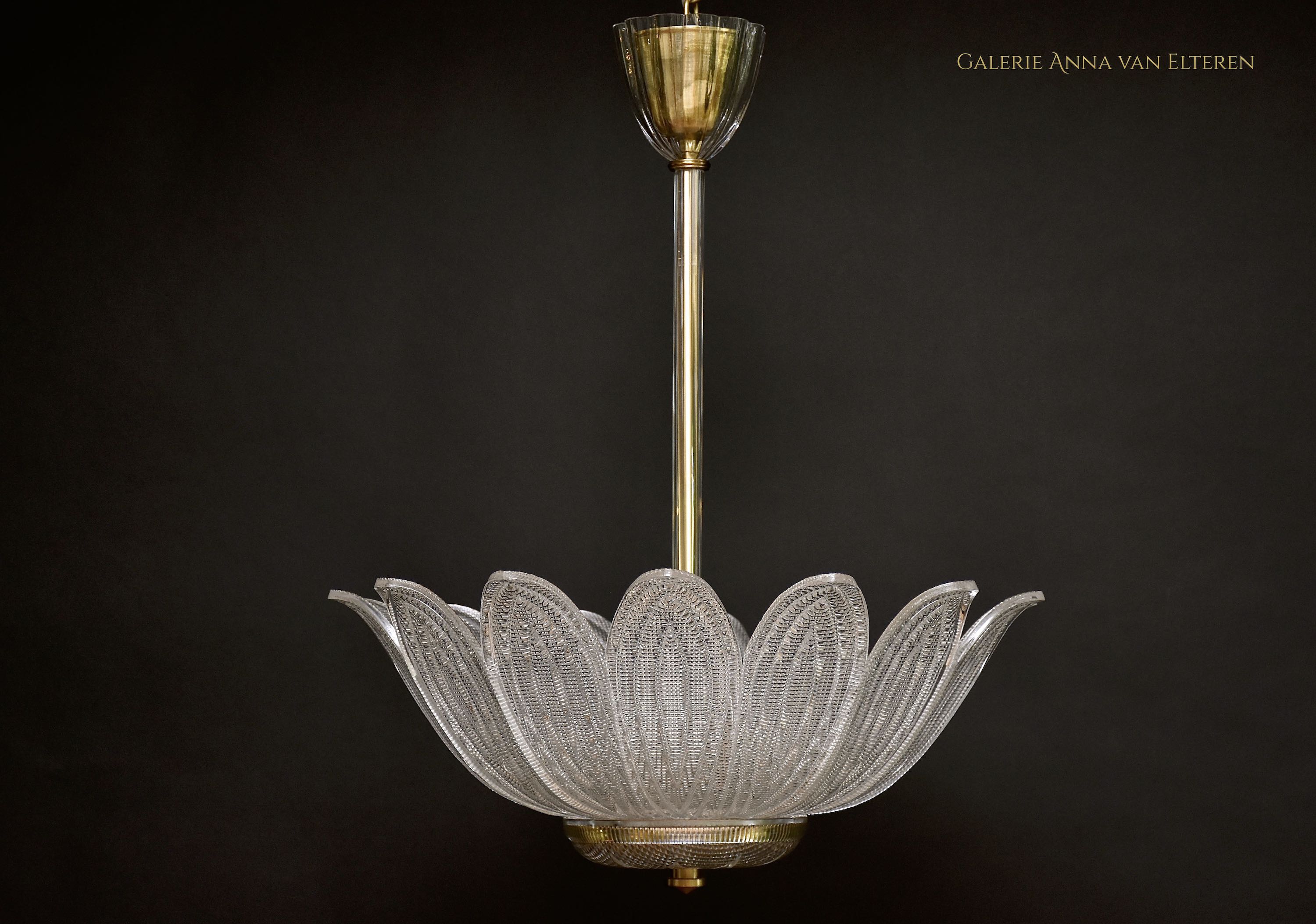 Mid 20th c. art glass & brass ceiling fixture/ chandelier by Carl Fagerlund