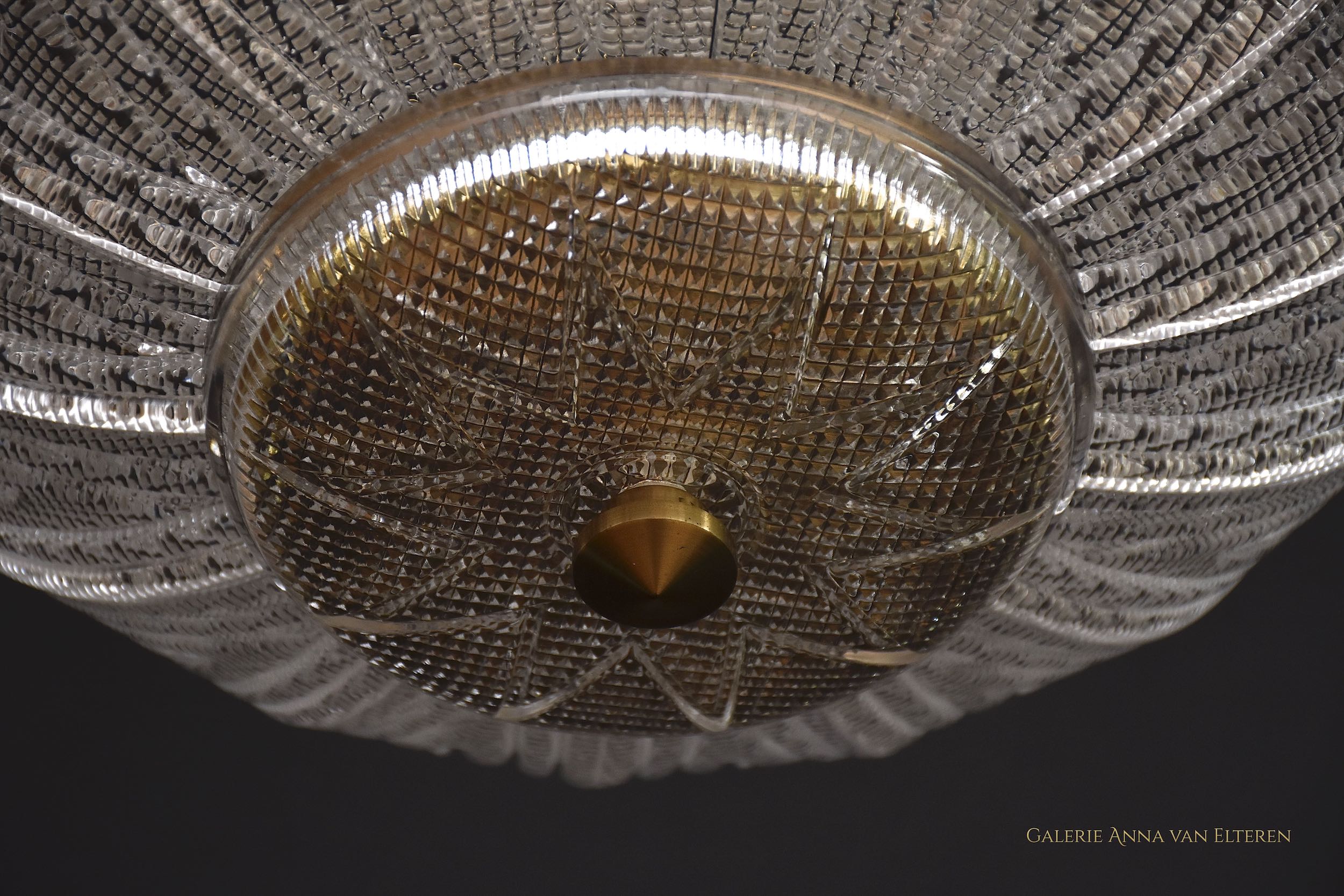 Mid 20th c. art glass & brass ceiling fixture/ chandelier by Carl Fagerlund