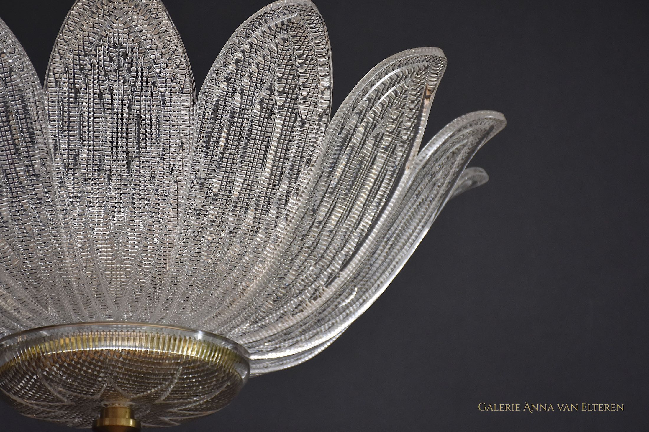 Mid 20th c. art glass & brass ceiling fixture/ chandelier by Carl Fagerlund