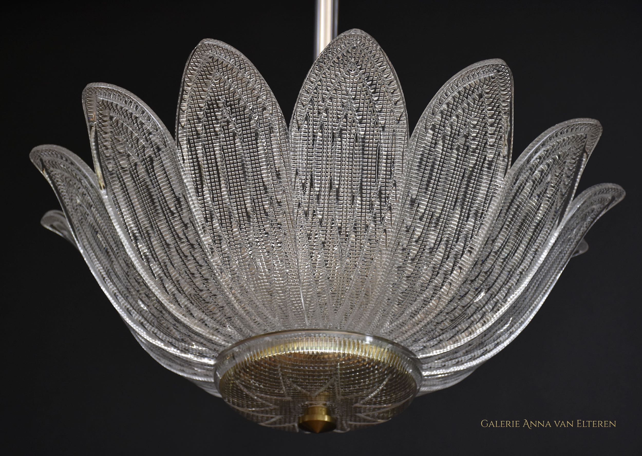 Mid 20th c. art glass & brass ceiling fixture/ chandelier by Carl Fagerlund