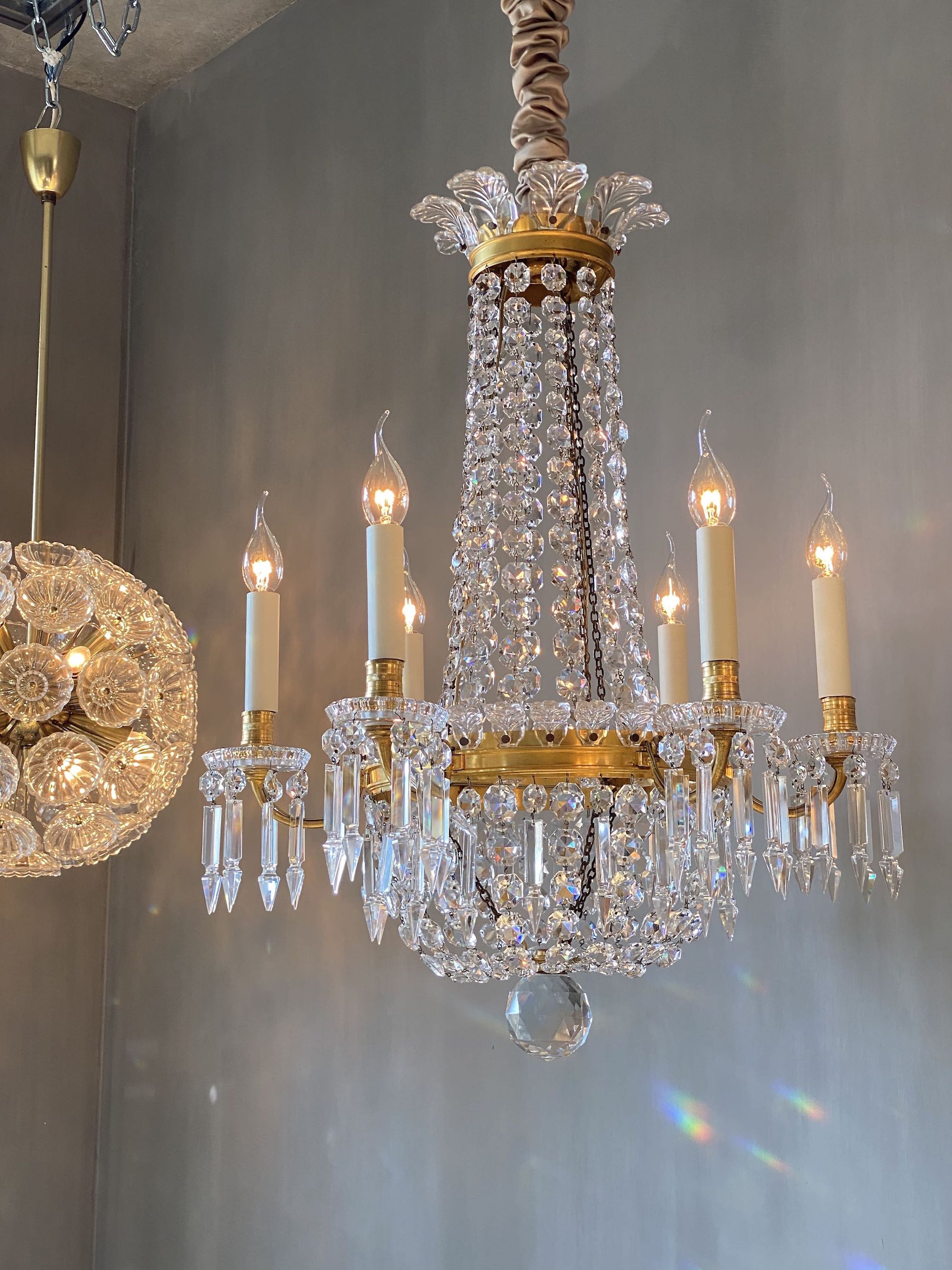 Gilt bronze Baccarat chandelier with 6 light