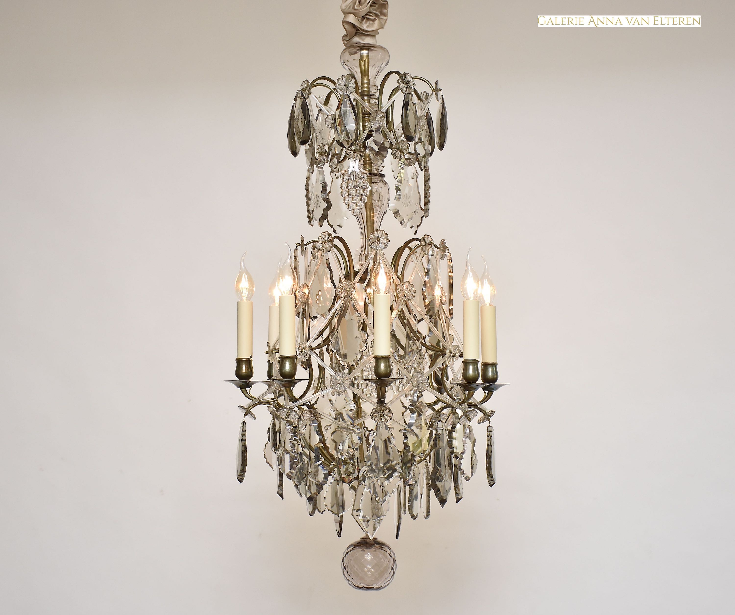 Rococo style crystal chandelier with soft coloured crystals