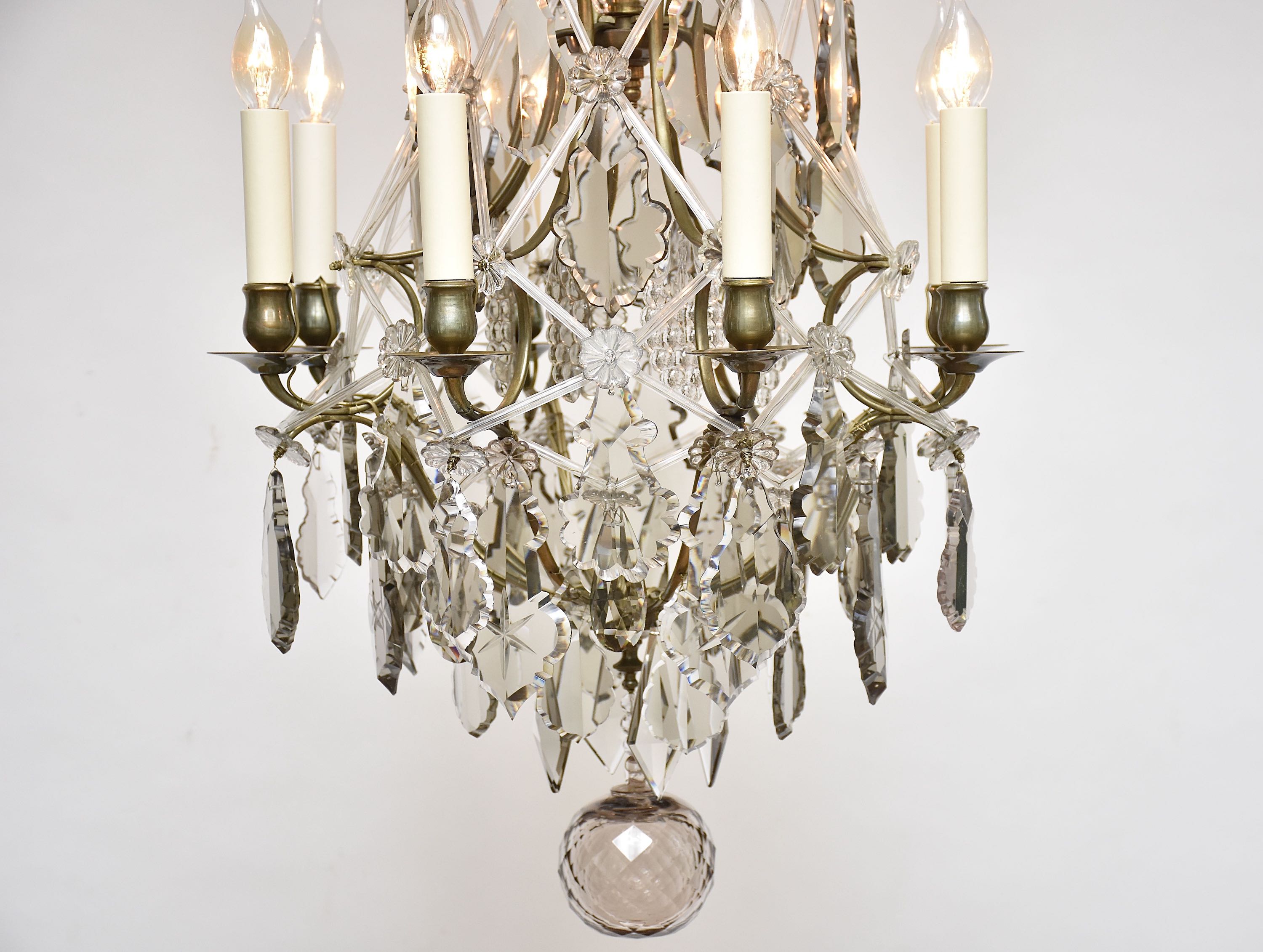 Rococo style crystal chandelier with soft coloured crystals