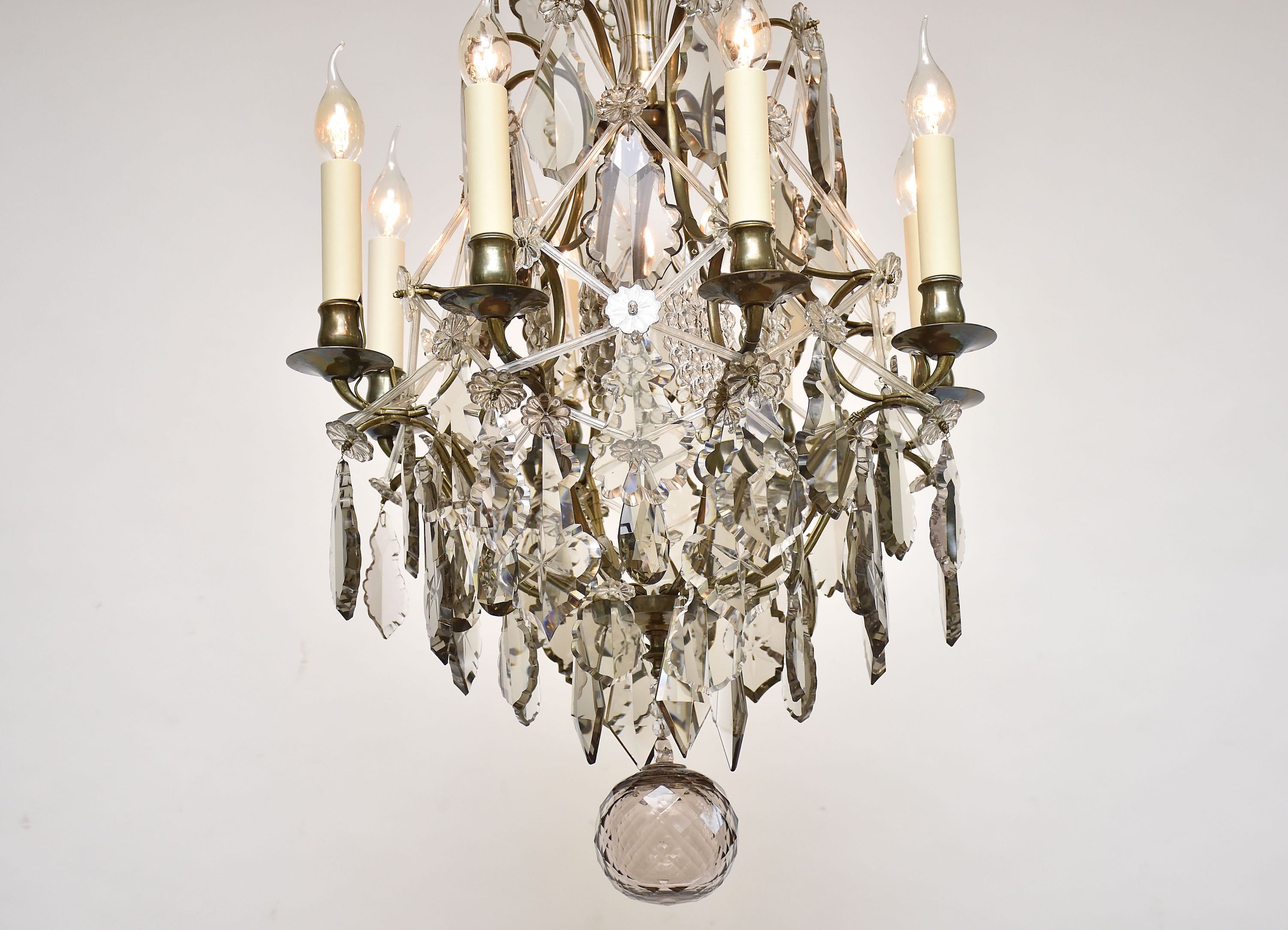 Rococo style crystal chandelier with soft coloured crystals