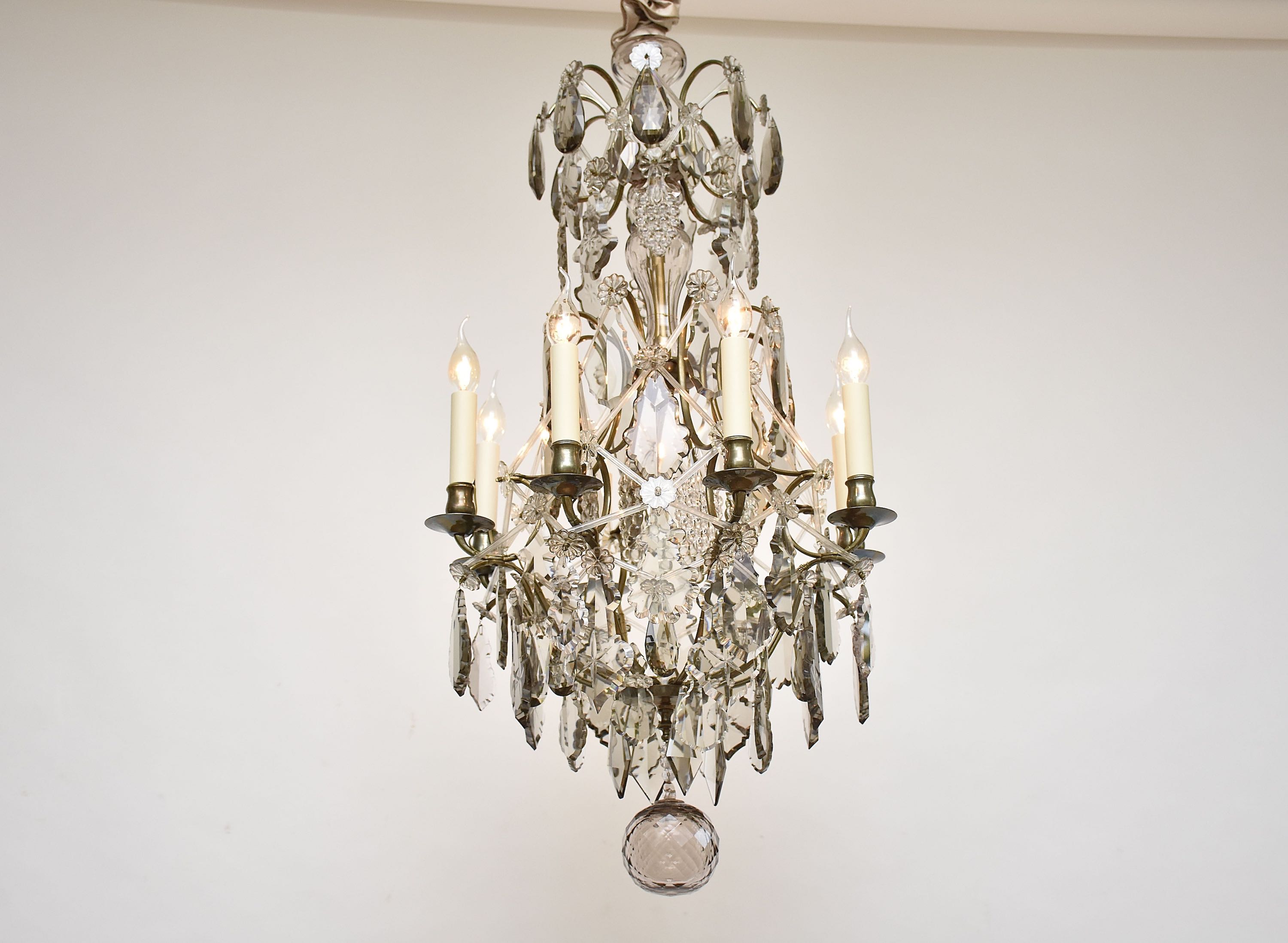 Rococo style crystal chandelier with soft coloured crystals