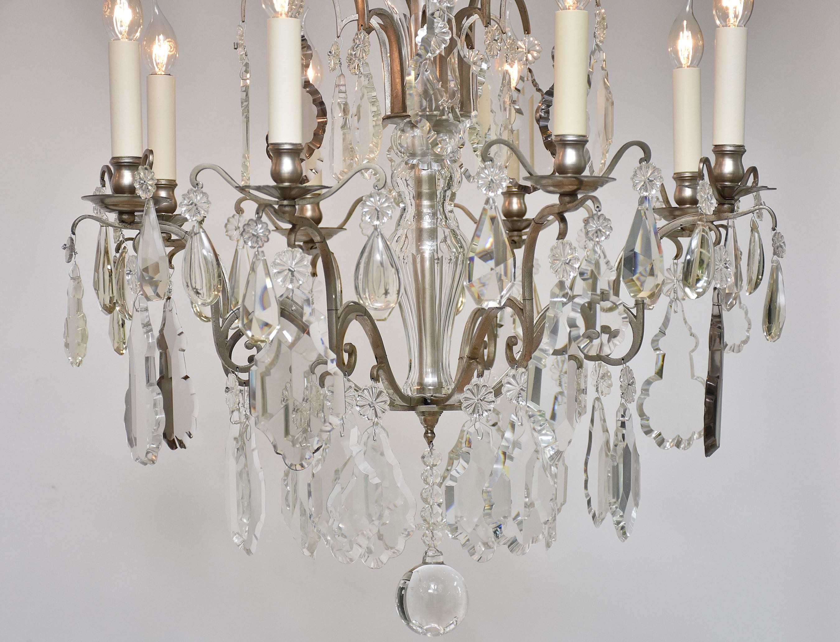 Pair antique French silvered crystal chandeliers