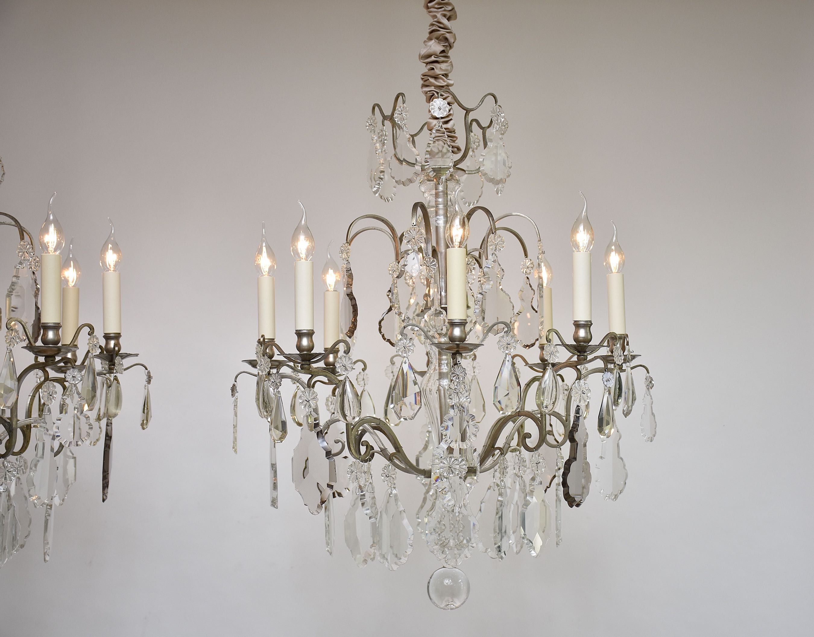 Pair antique French silvered crystal chandeliers