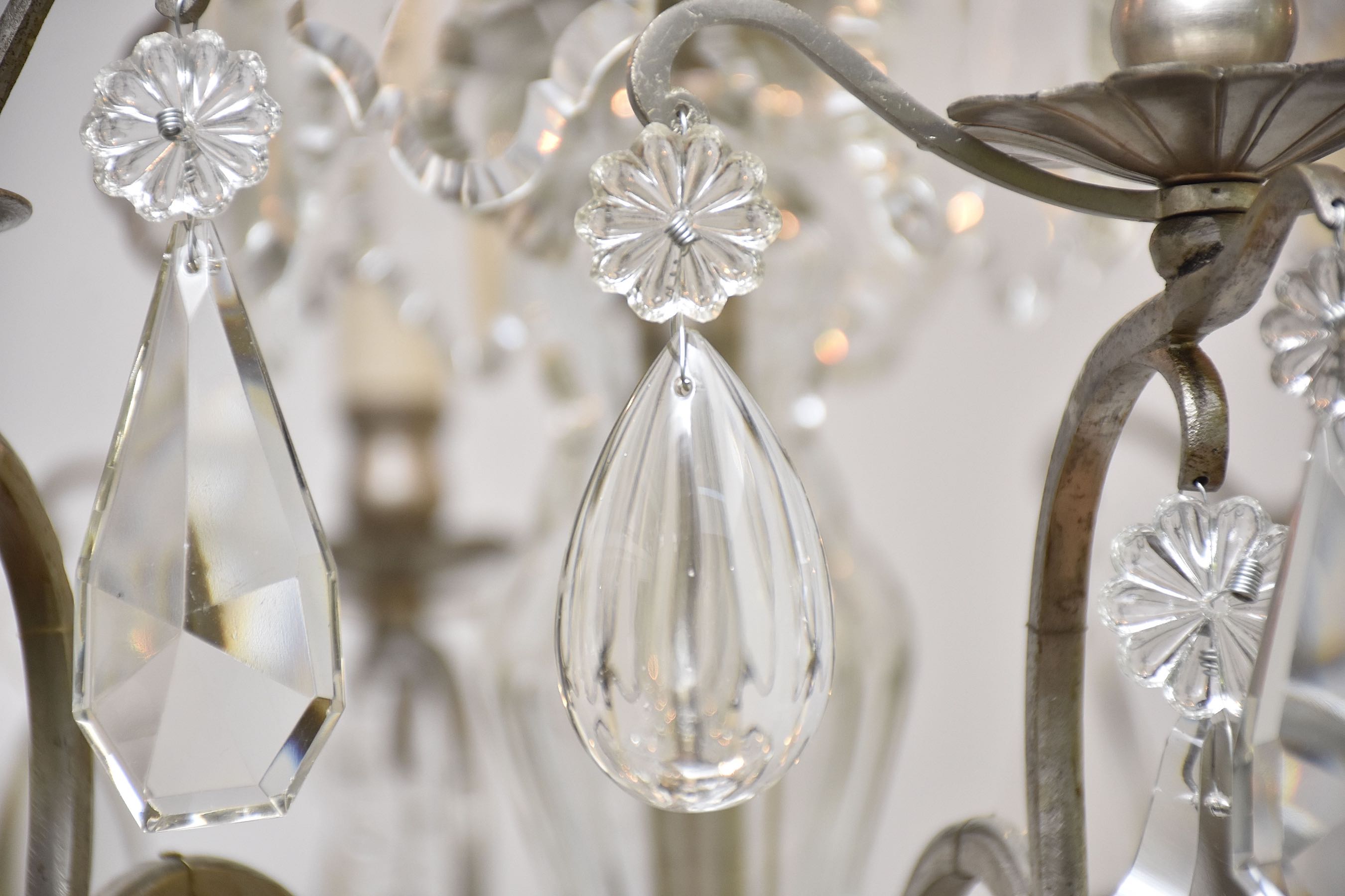 Pair antique French silvered crystal chandeliers