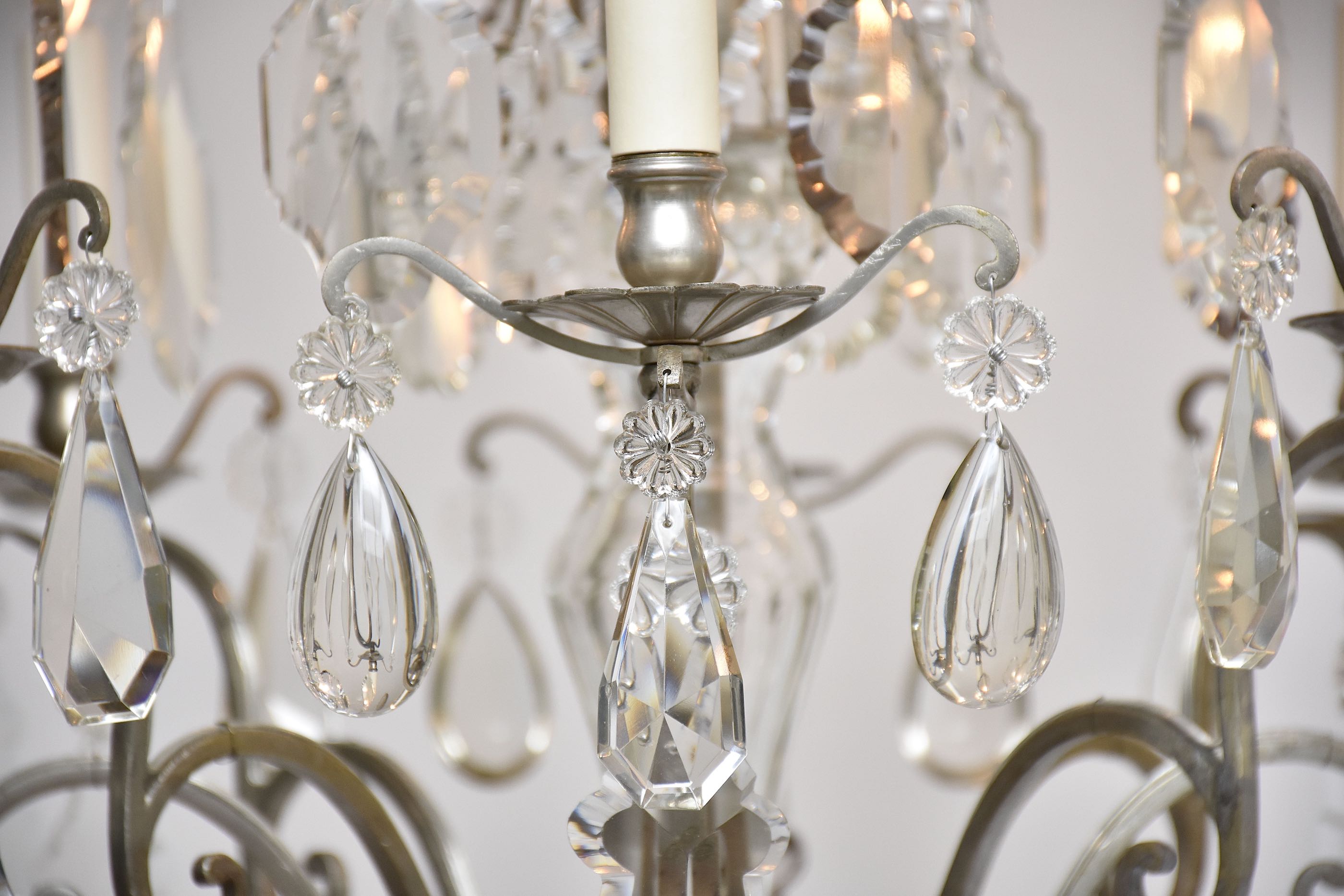 Pair antique French silvered crystal chandeliers