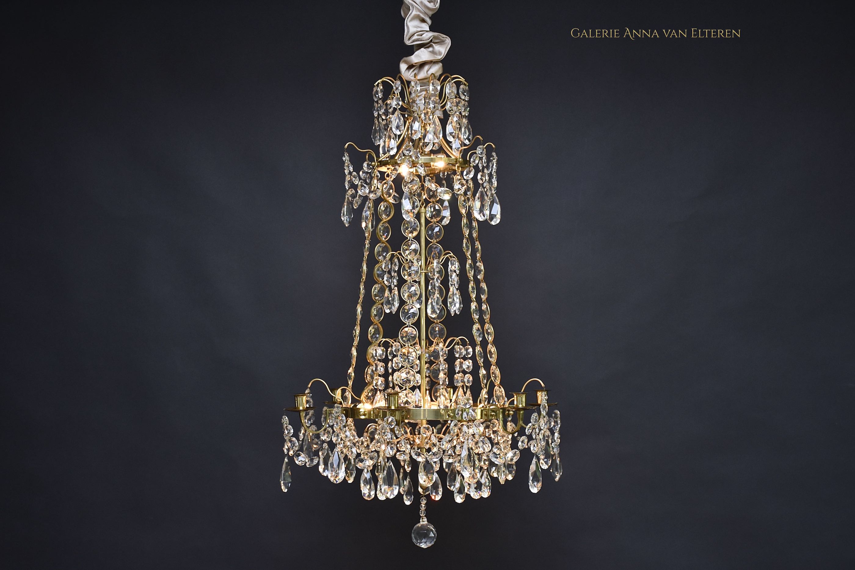 Gilt brass and crystal Gustavian style chandelier