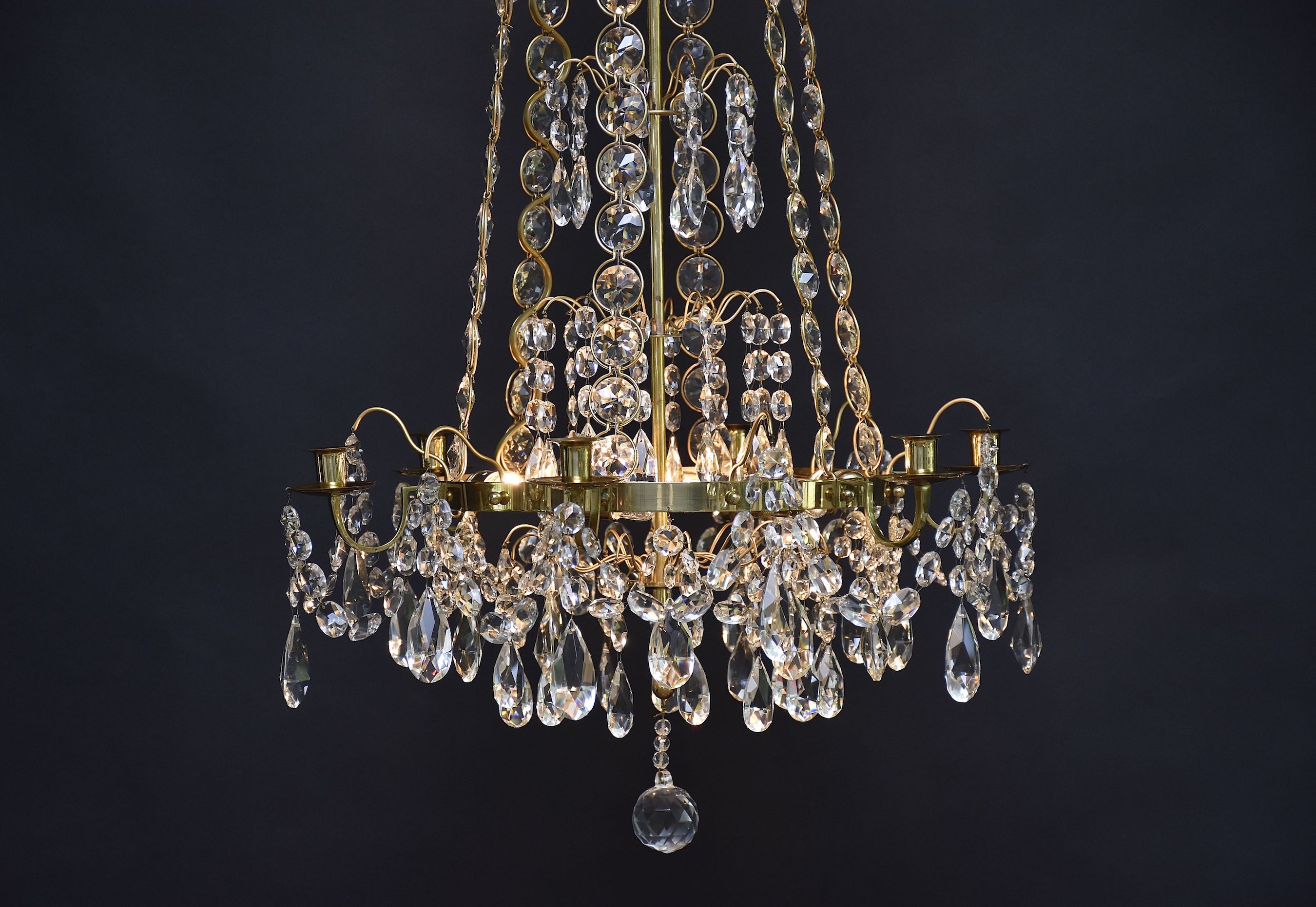 Gilt brass and crystal Gustavian style chandelier