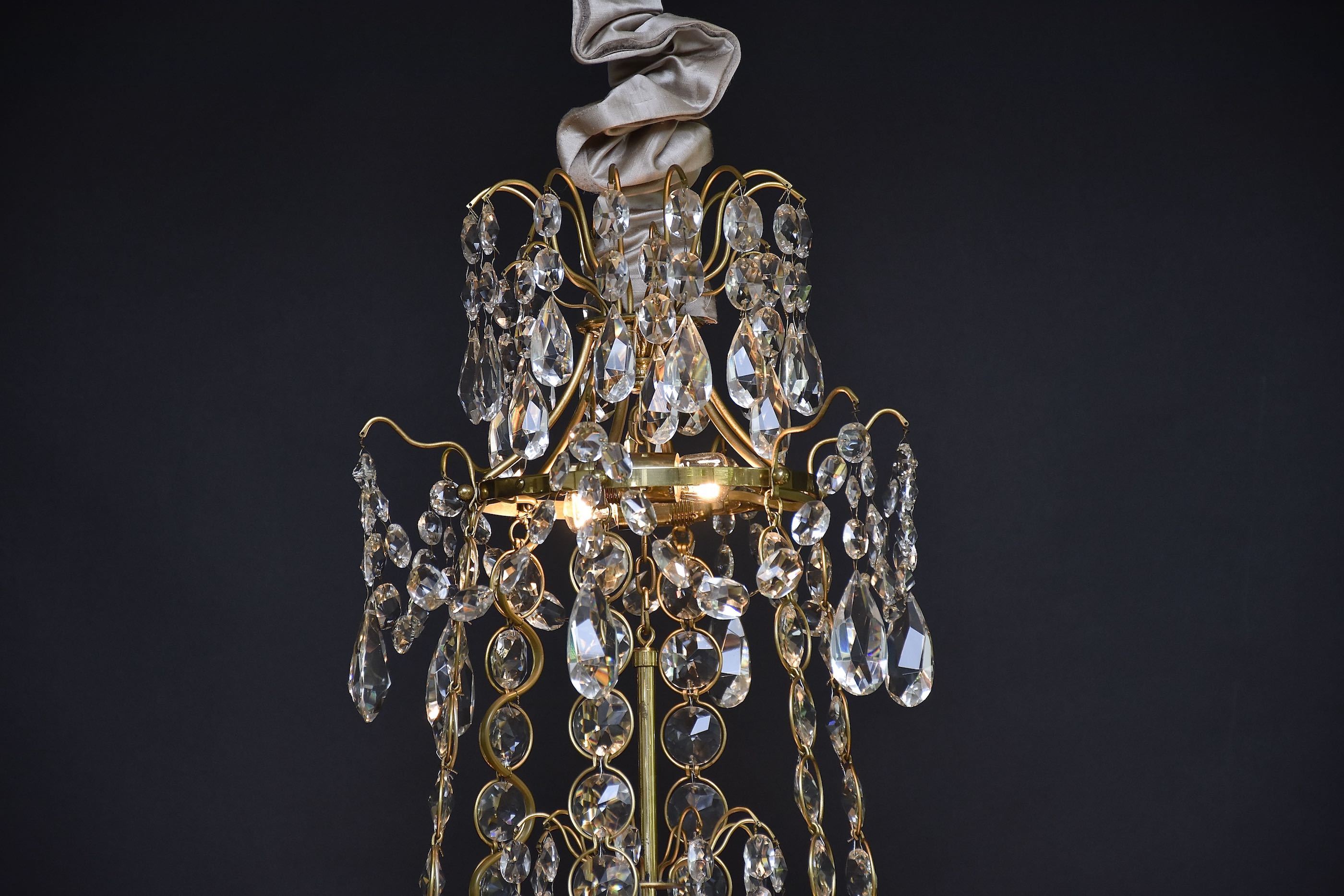 Gilt brass and crystal Gustavian style chandelier