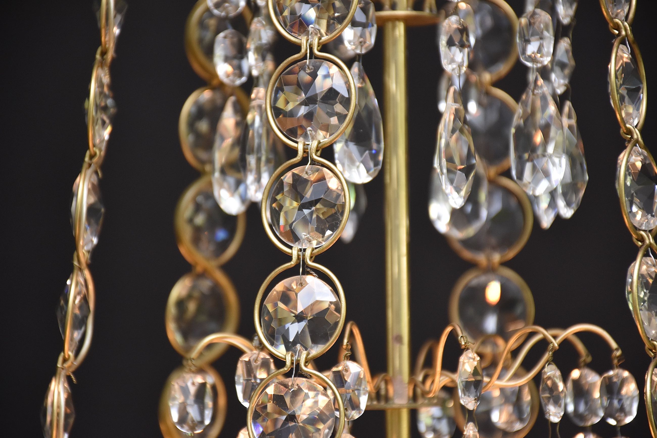 Gilt brass and crystal Gustavian style chandelier