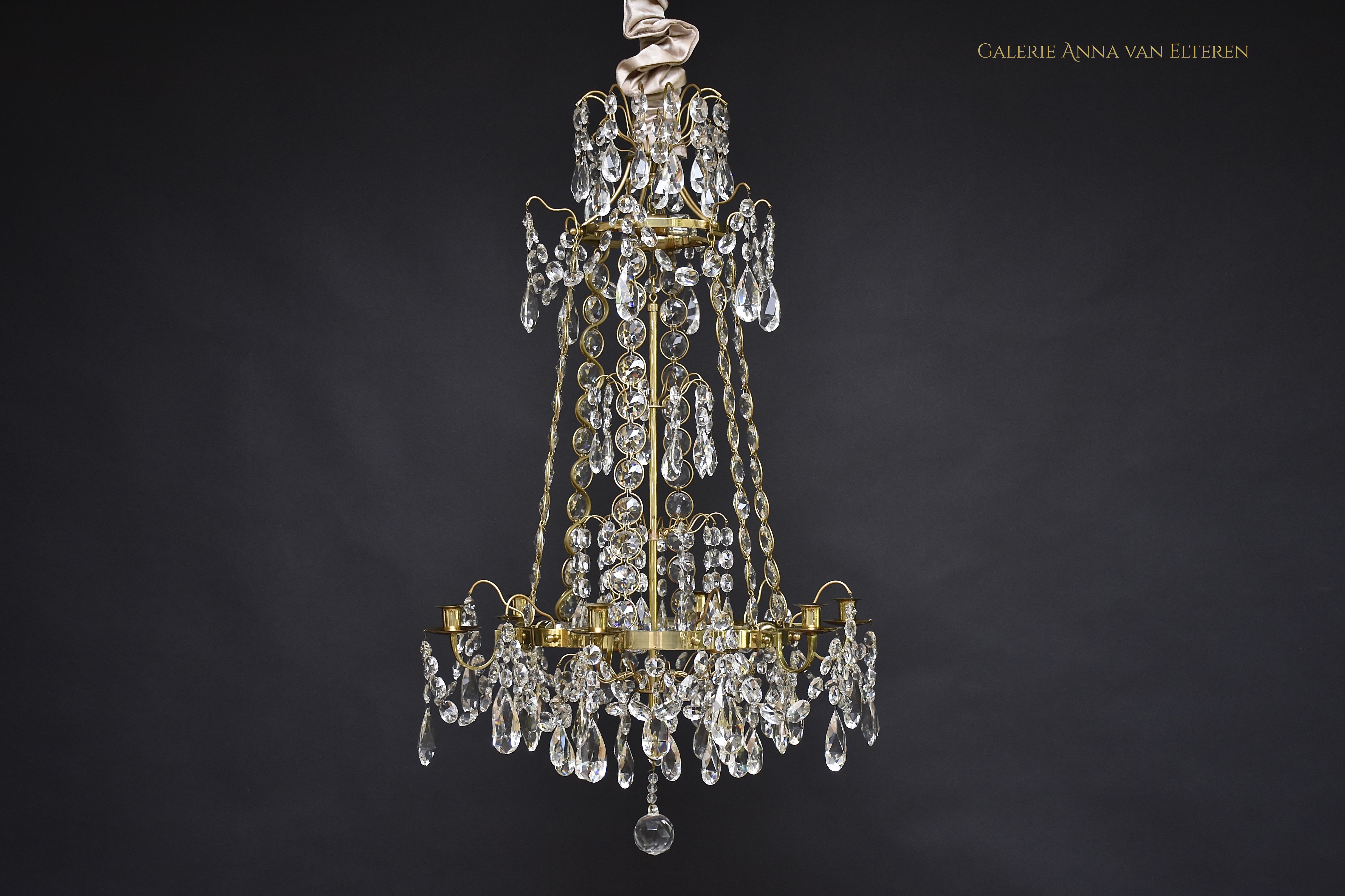 Gilt brass and crystal Gustavian style chandelier