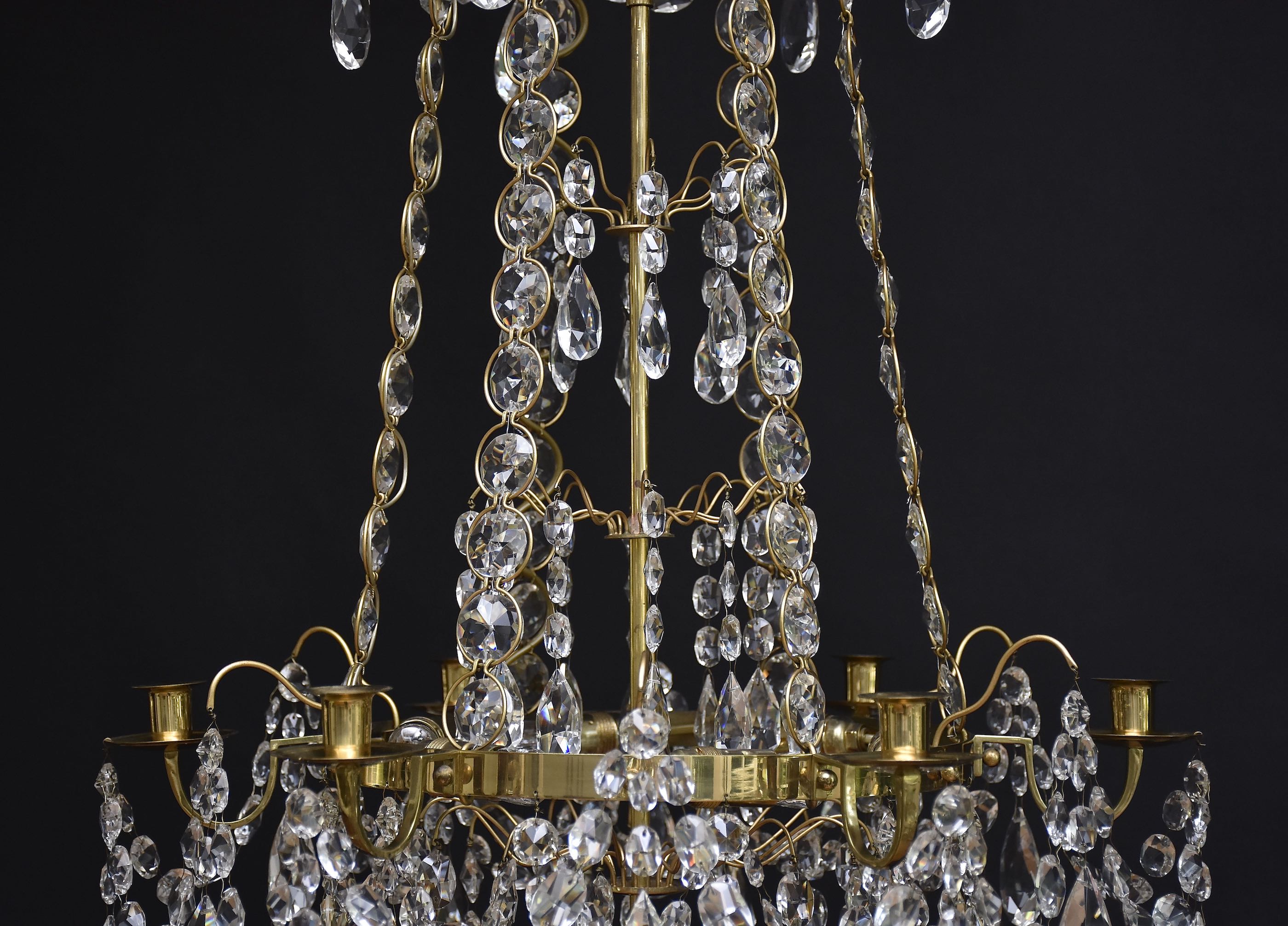 Gilt brass and crystal Gustavian style chandelier