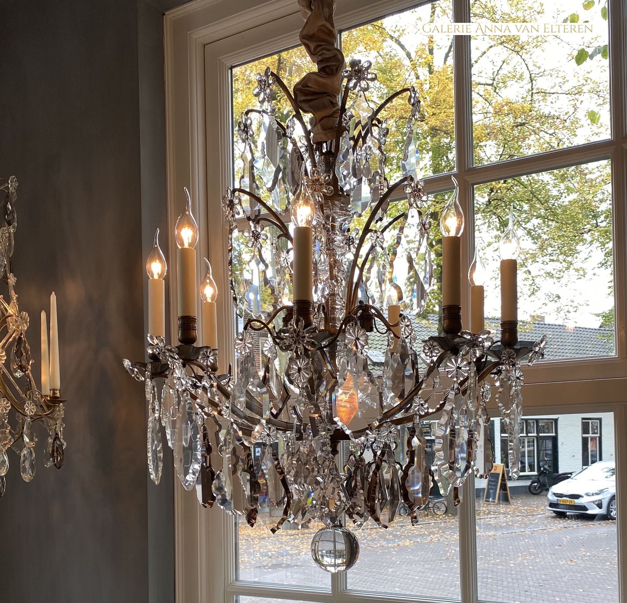 French bronze & crystal chandelier