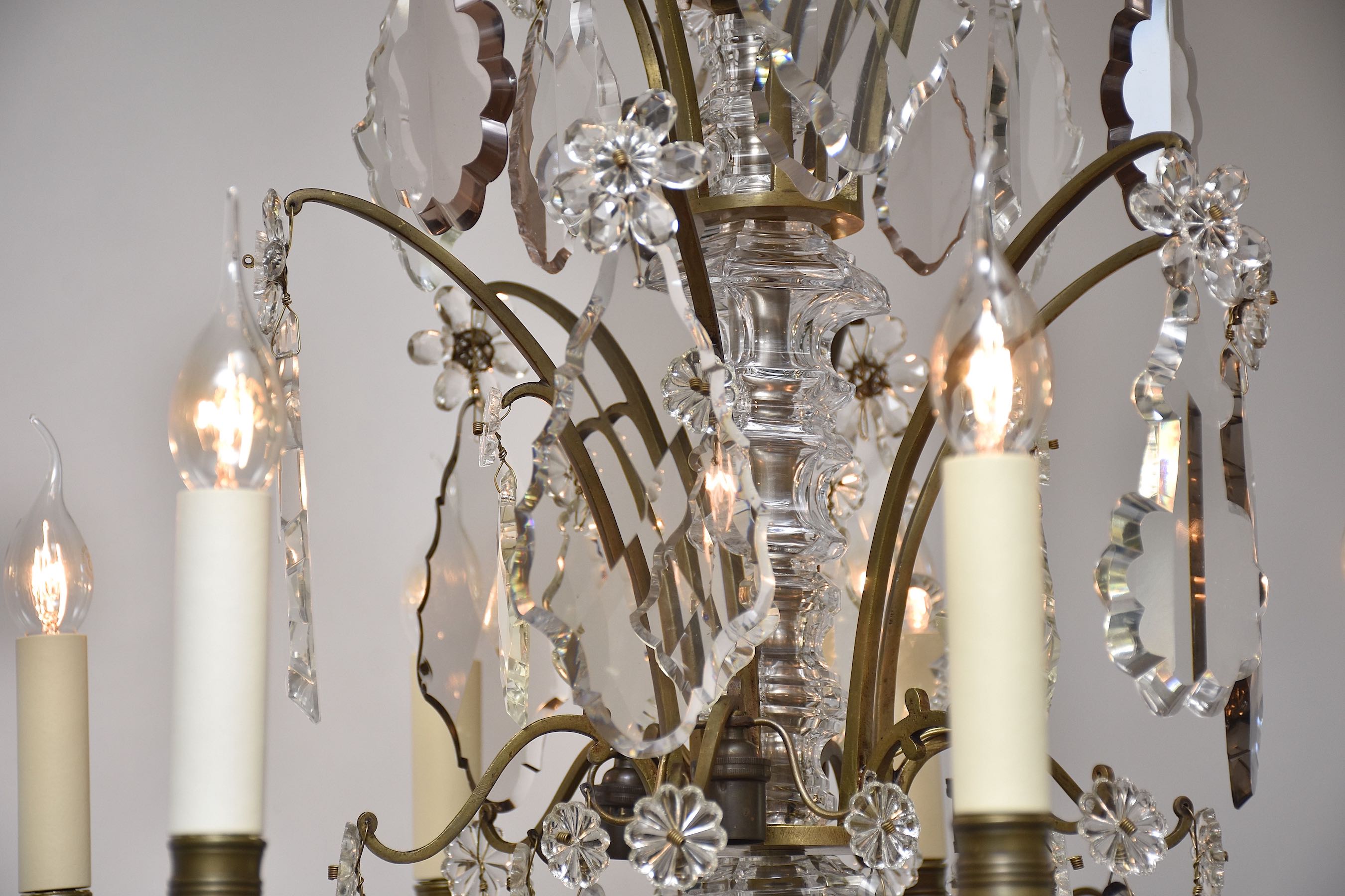 French bronze & crystal chandelier