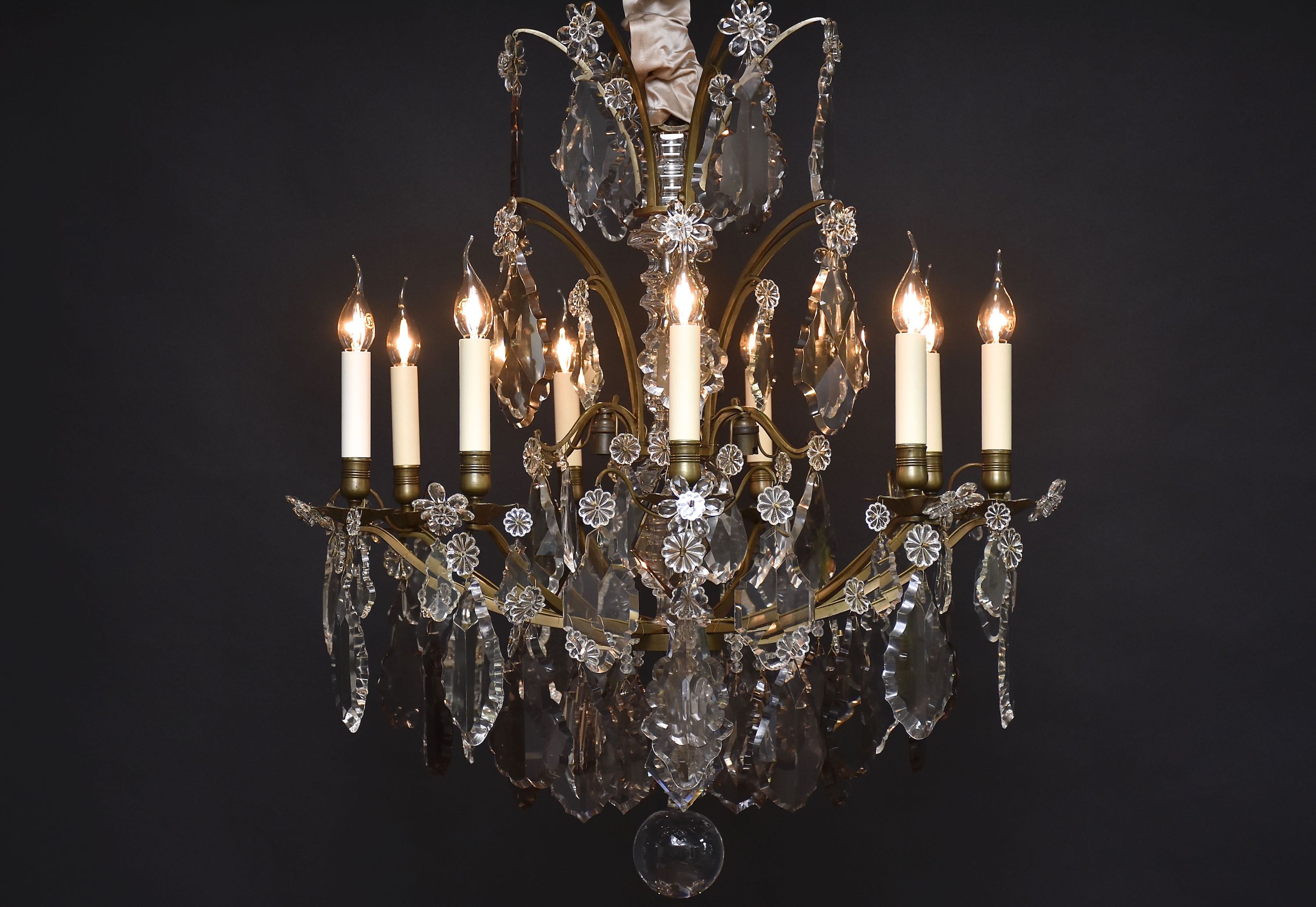 French bronze & crystal chandelier