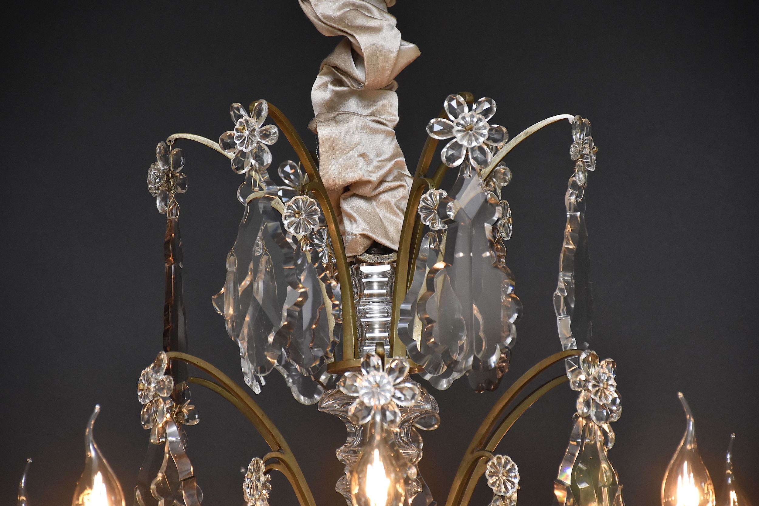 French bronze & crystal chandelier