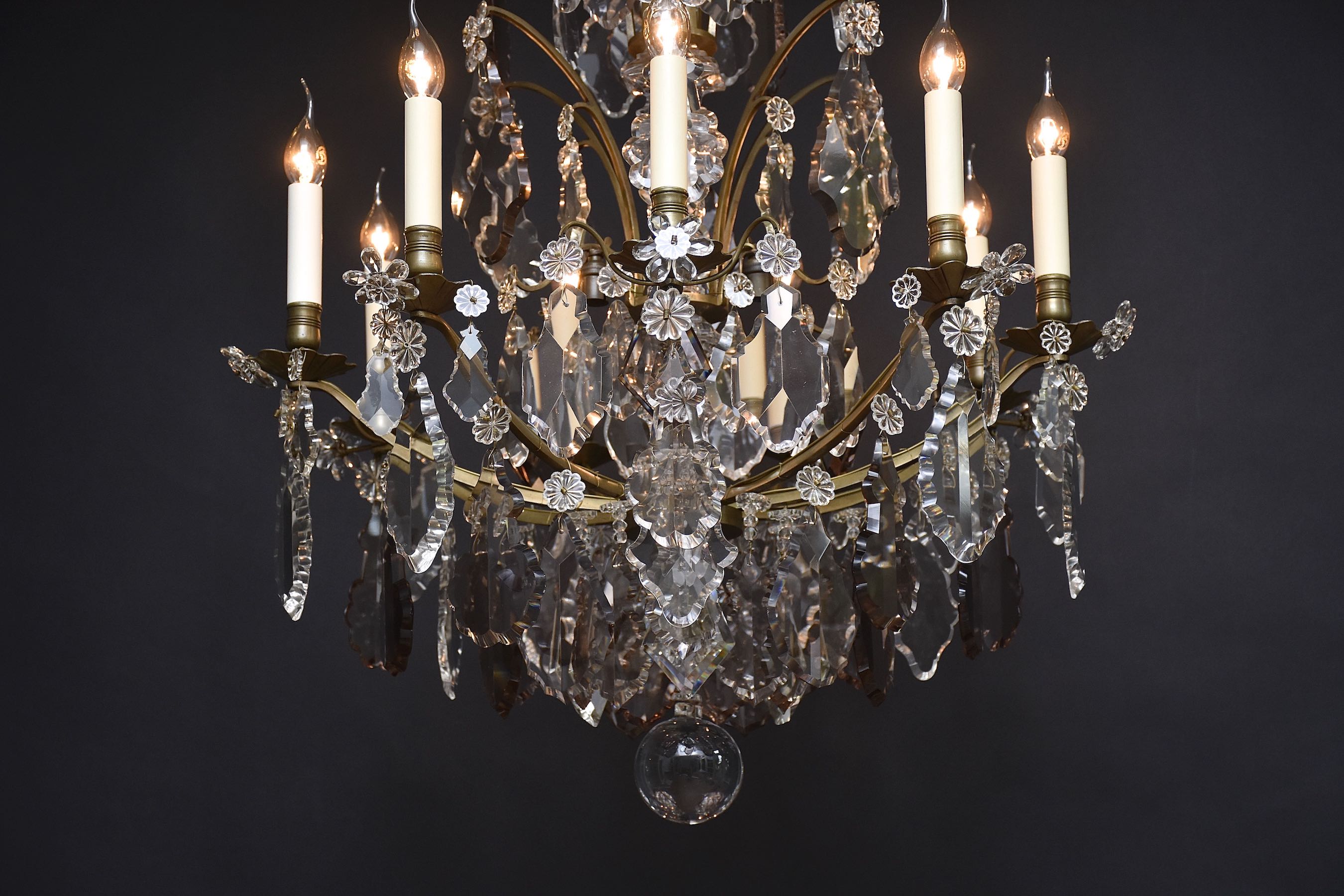 French bronze & crystal chandelier