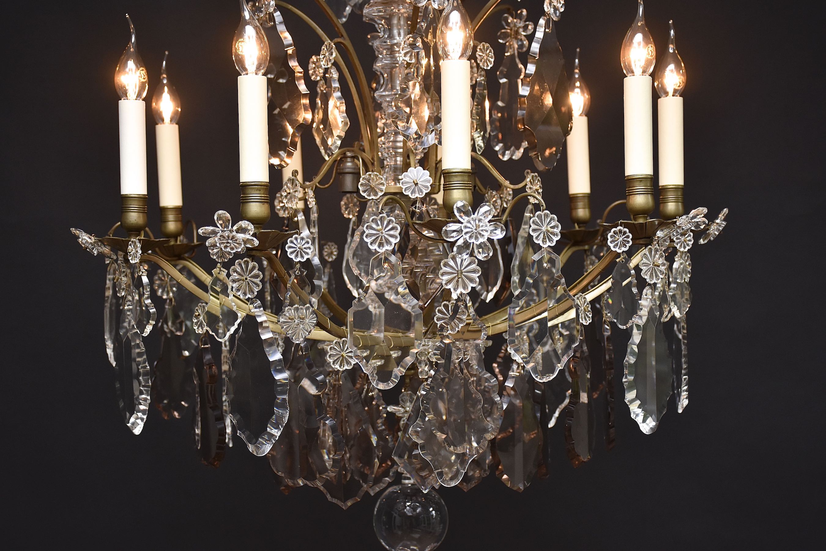 French bronze & crystal chandelier