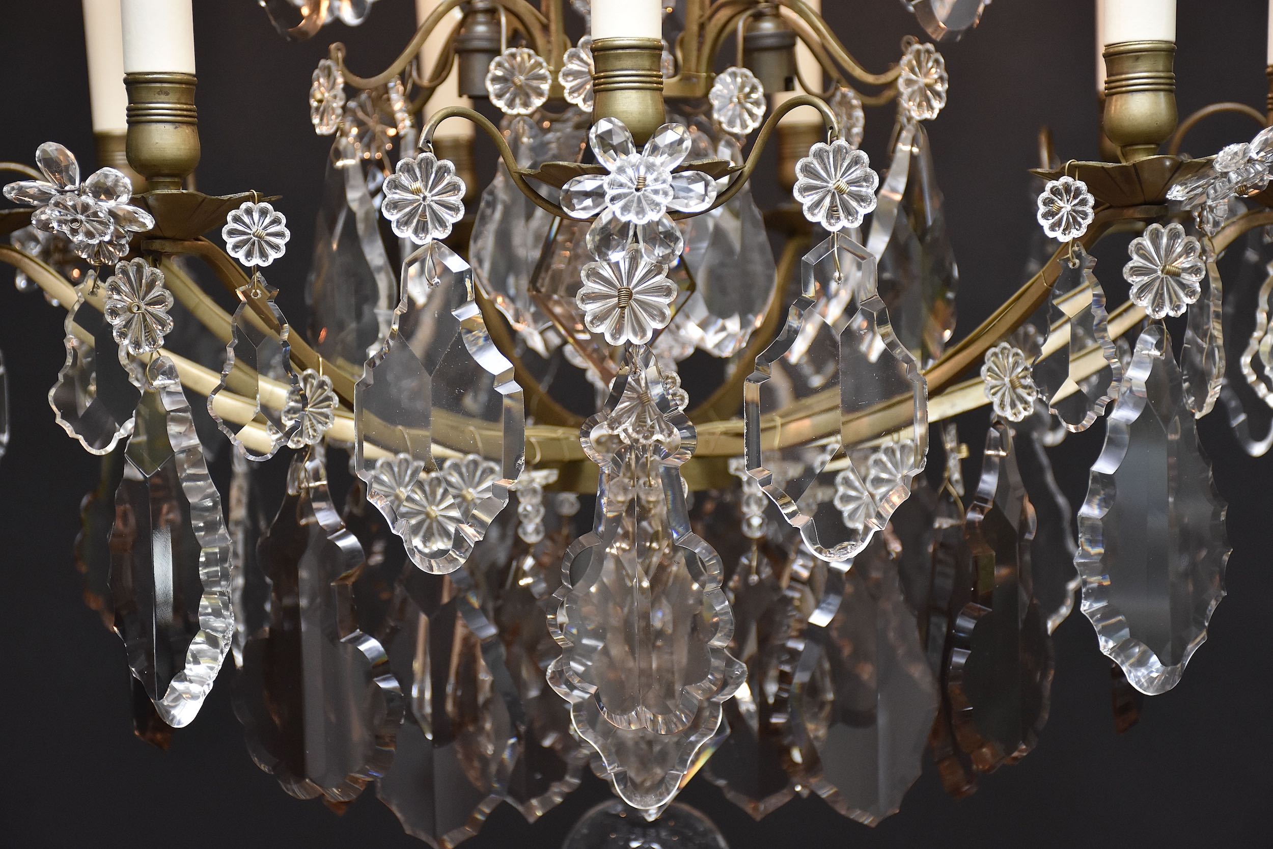 French bronze & crystal chandelier