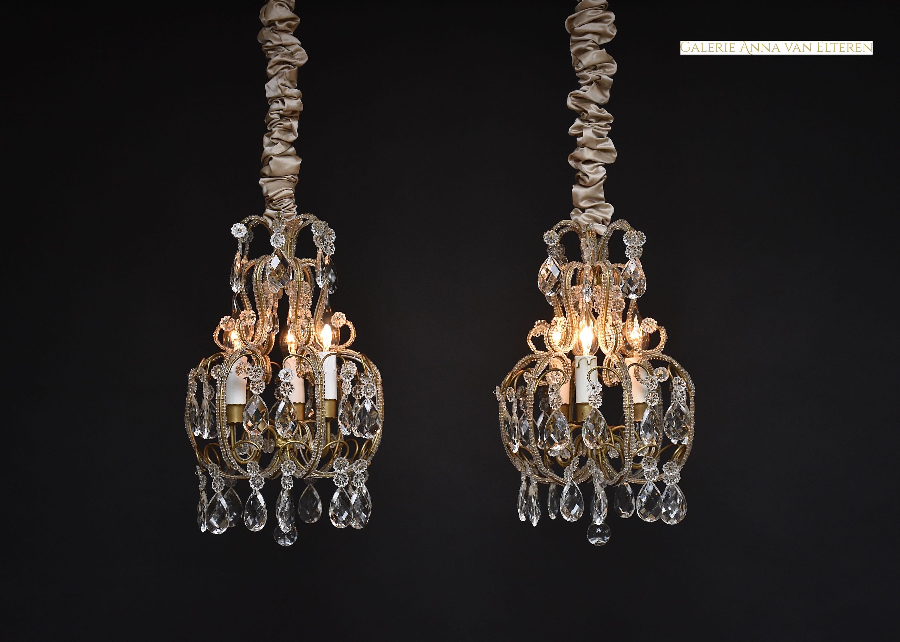 Pair Italian beaded crystal chandeliers