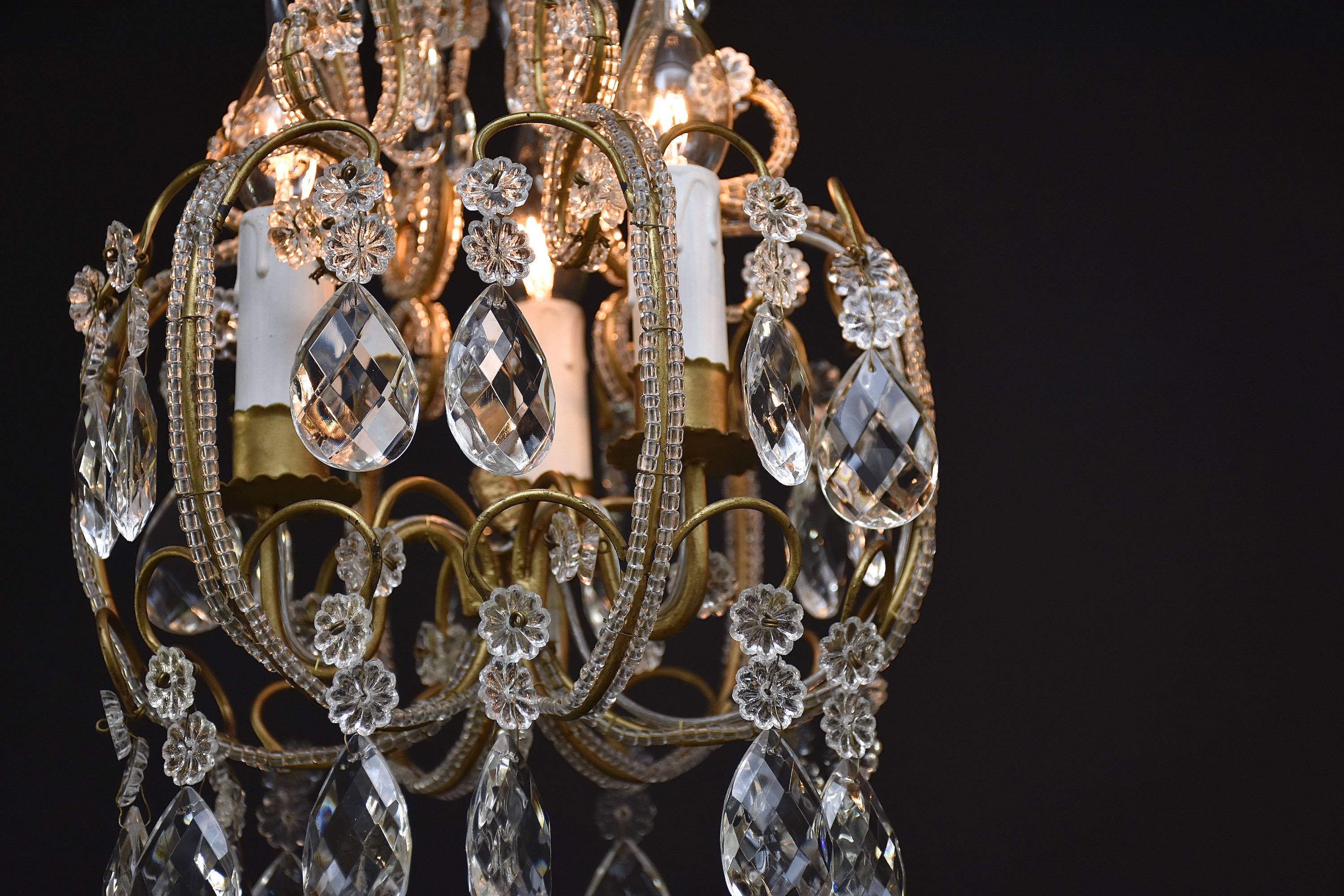 Pair Italian beaded crystal chandeliers