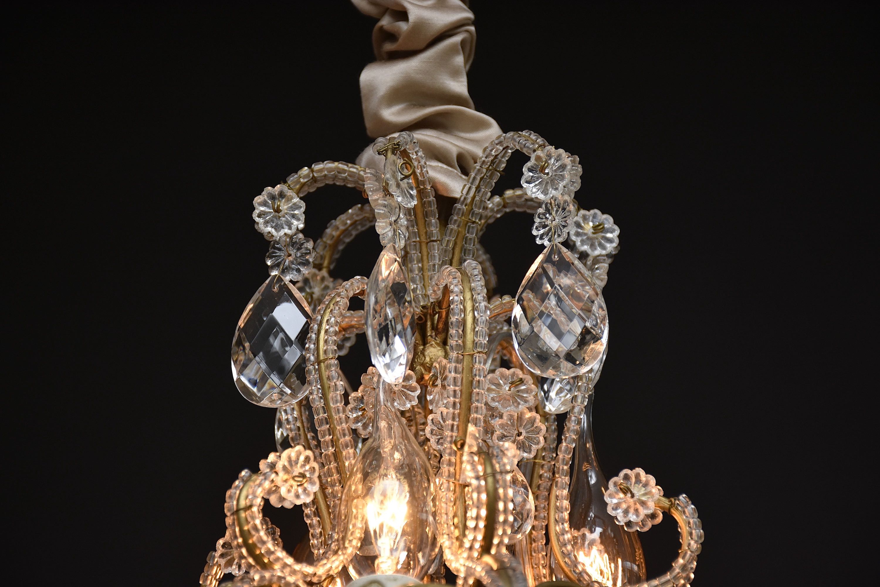 Pair Italian beaded crystal chandeliers