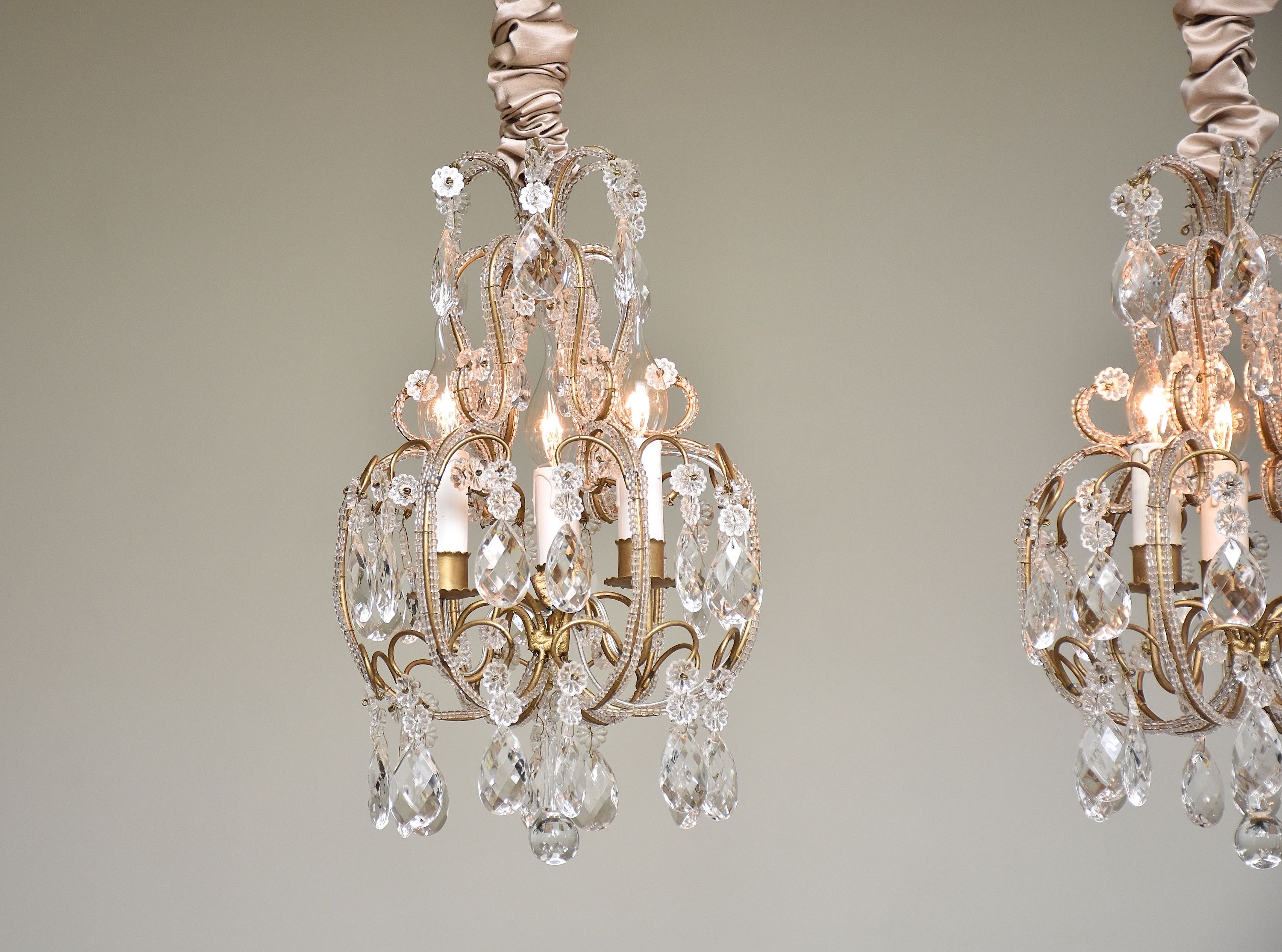 Pair Italian beaded crystal chandeliers