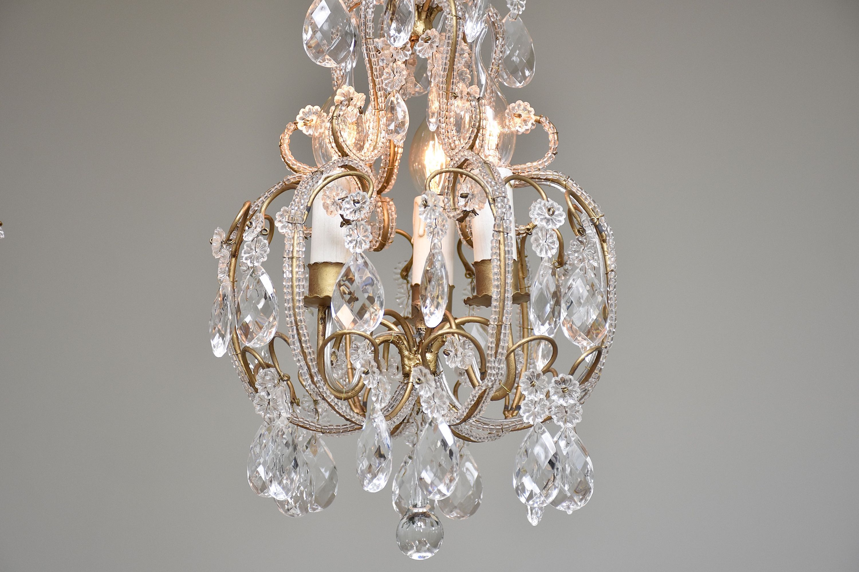 Pair Italian beaded crystal chandeliers