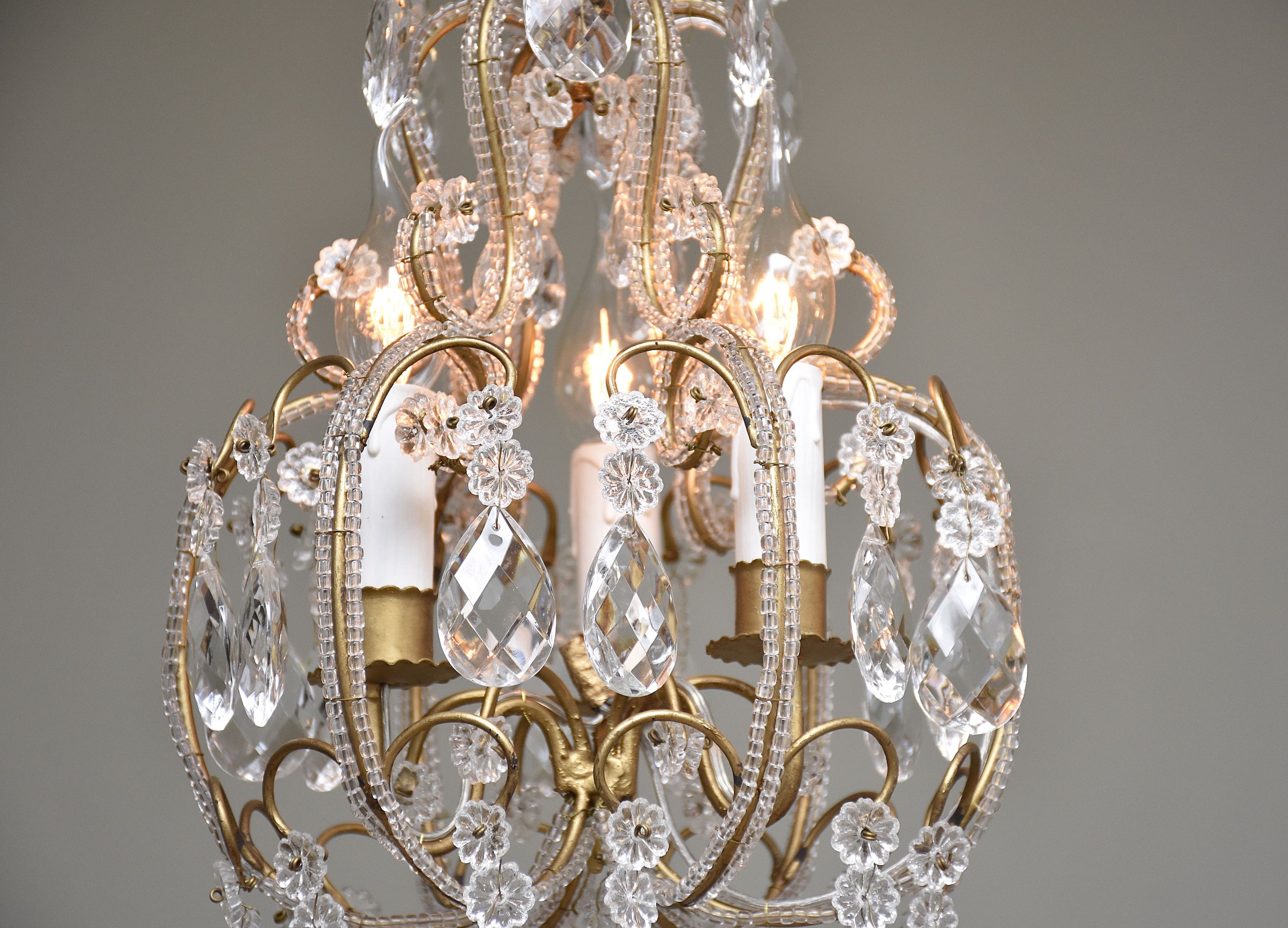 Pair Italian beaded crystal chandeliers