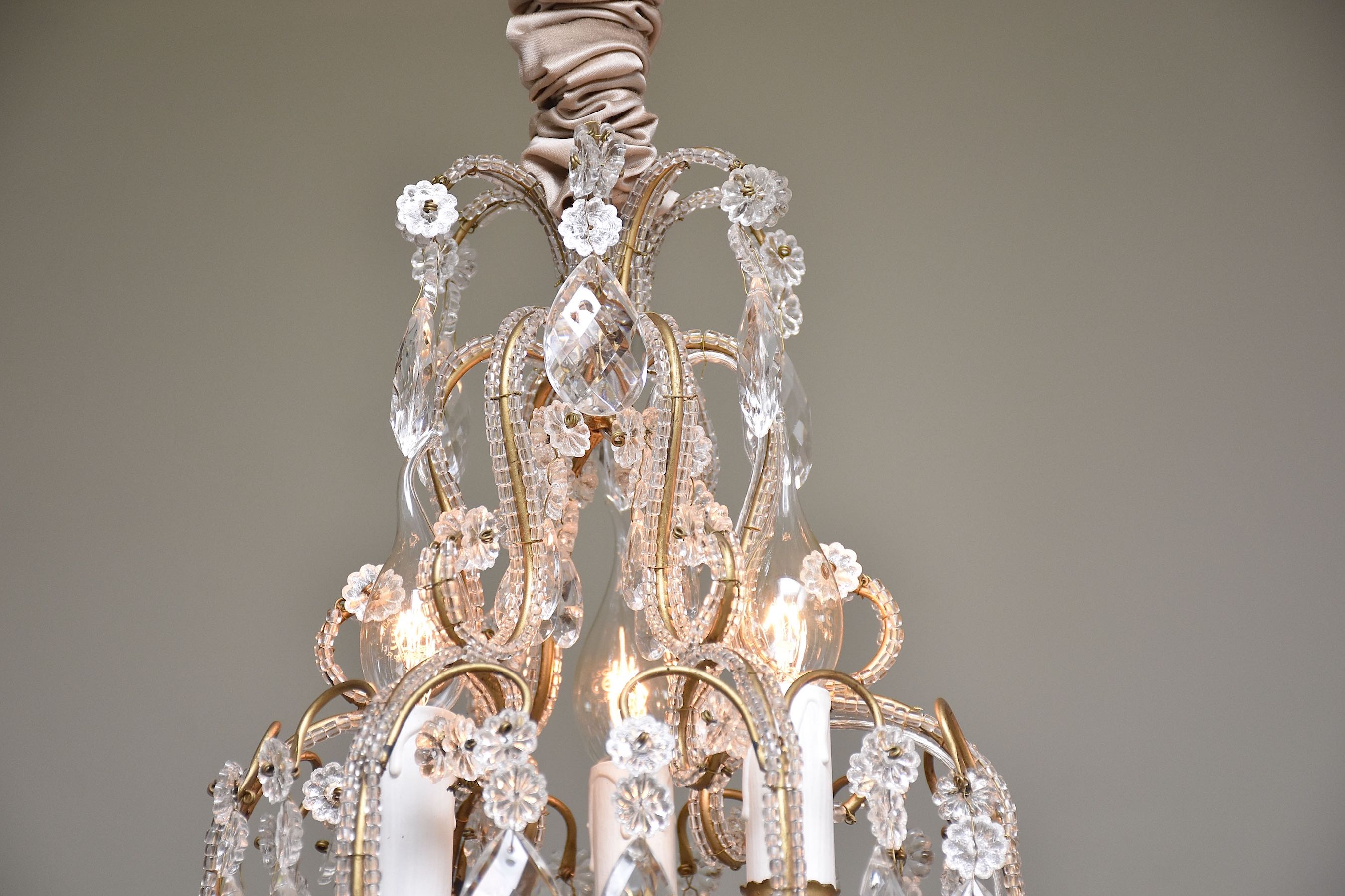 Pair Italian beaded crystal chandeliers